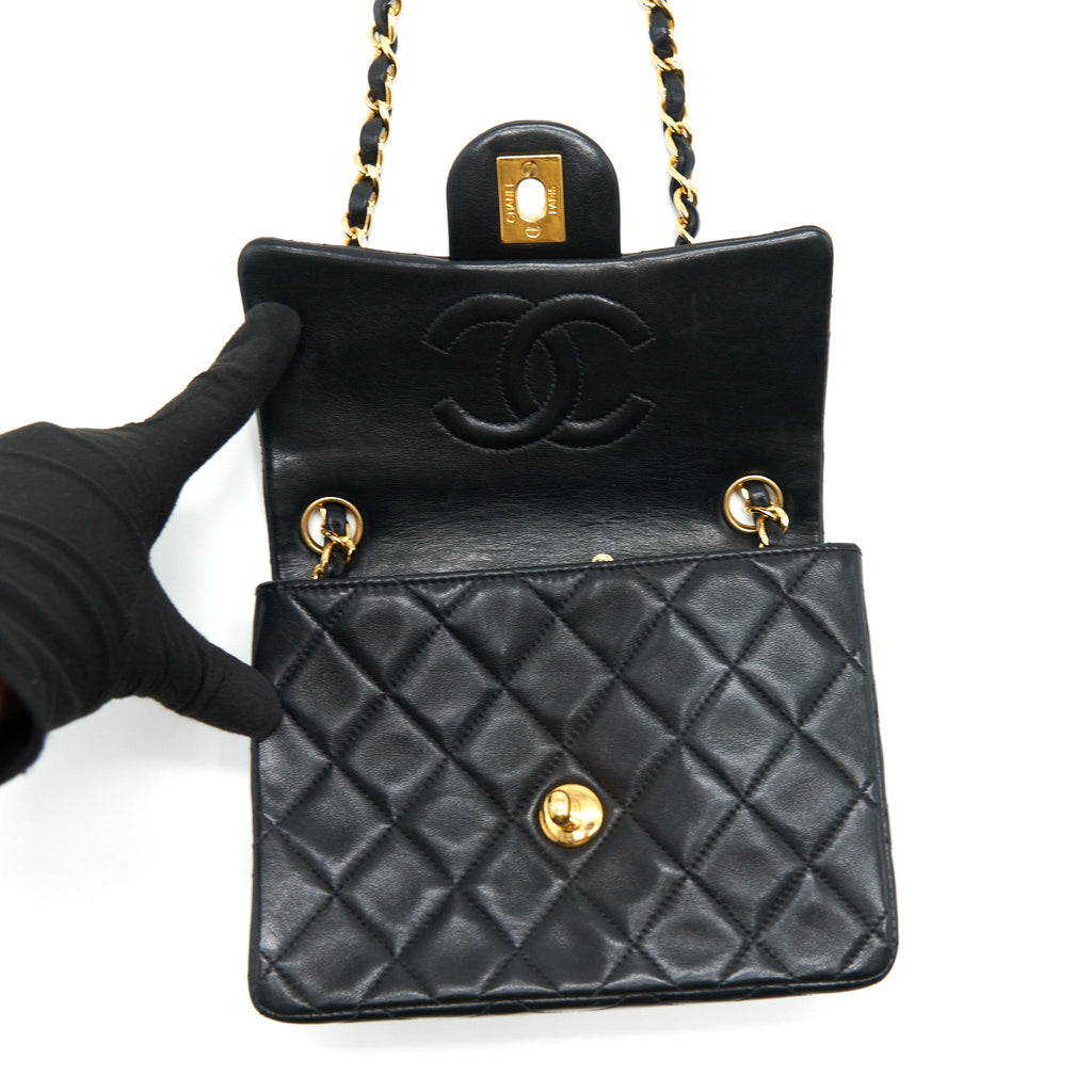 CHANEL VINTAGE MINI SQUARE FLAP BAG LAMBSKIN BLACK GHW