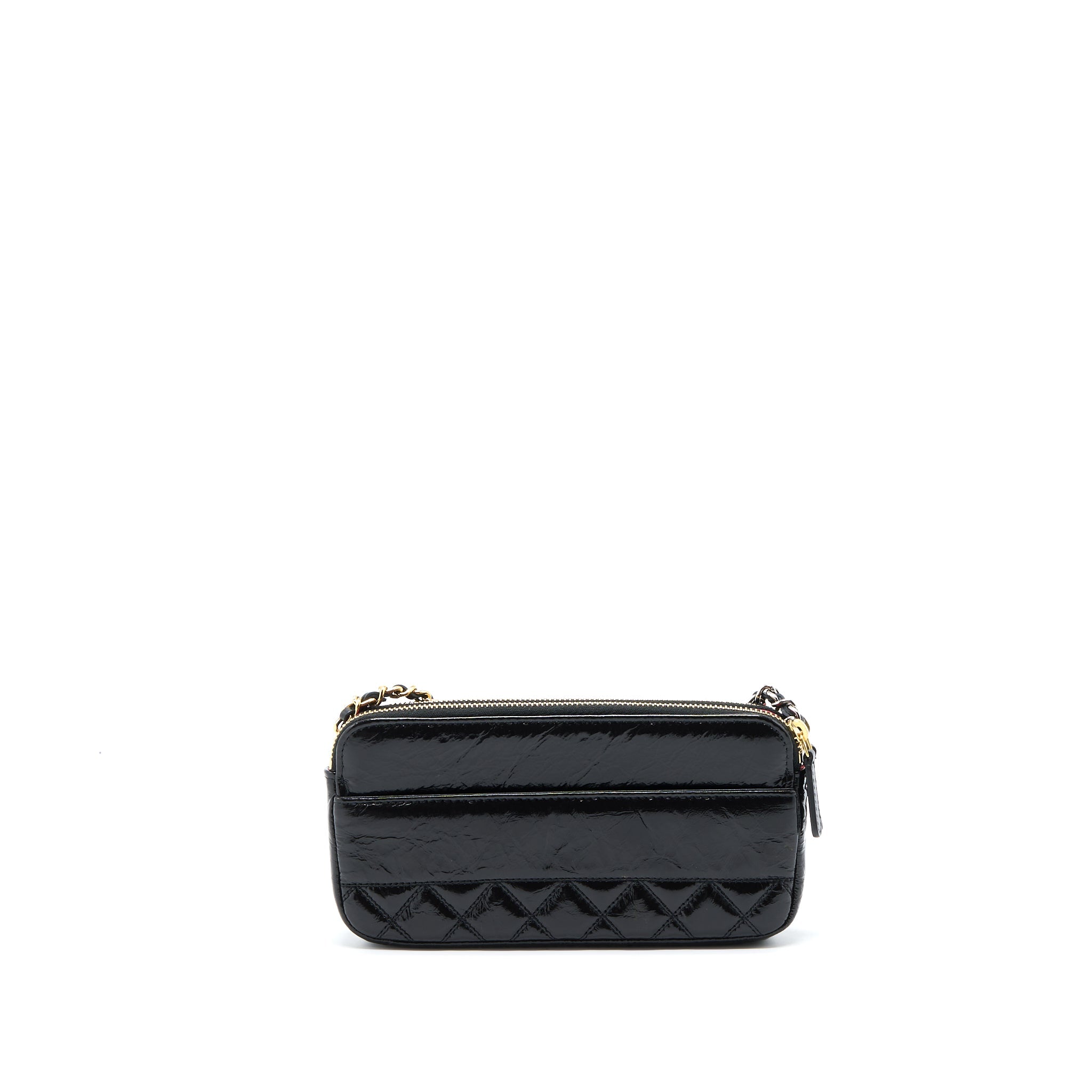 CHANEL DOUBLE ZIP WALLET ON CHAIN AGED CALFSKIN BLACK MULTICOLOUR HARDWARE