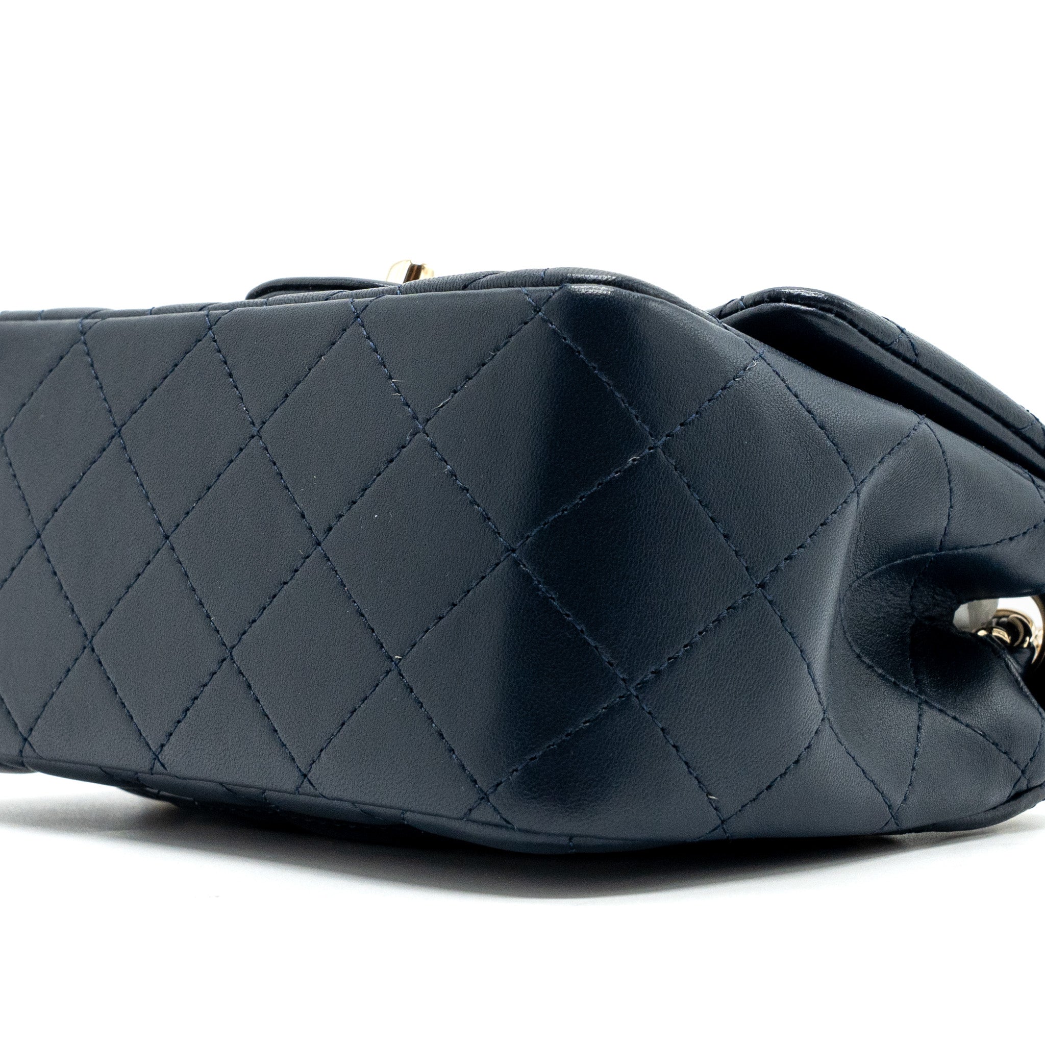 CHANEL CLASSIC MINI SQUARE FLAP BAG LAMBSKIN DARK BLUE LGHW