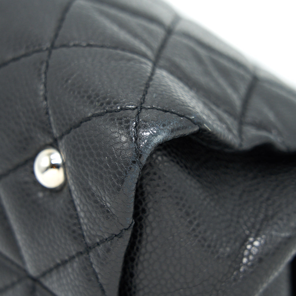 CHANEL QUILTED LEATHER TOTE BAG WITH CHAIN IN CARVIAR BLACK SHW