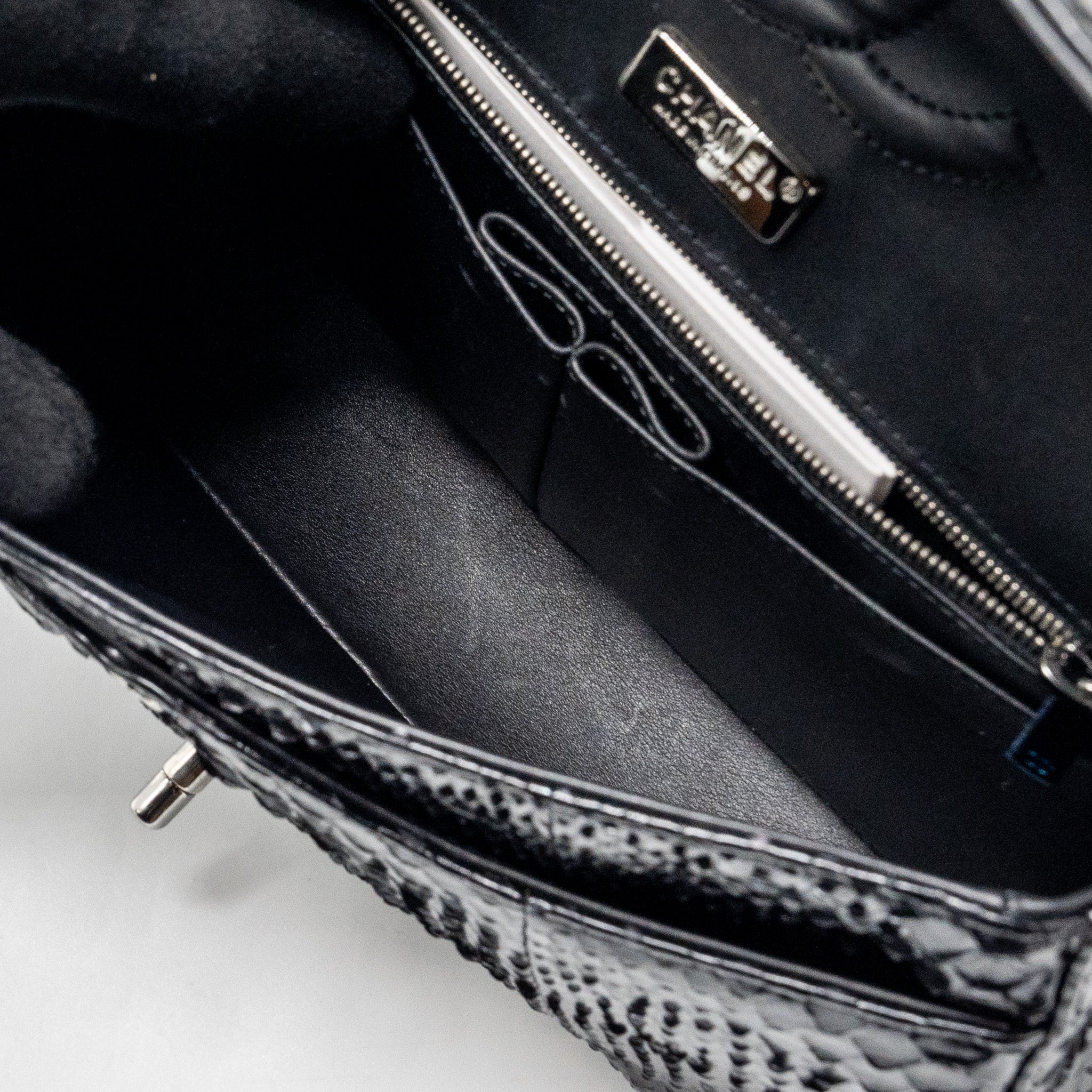 CHANEL MEDIUM CLASSIC DOUBLE FLAP BAG PYTHON BLACK SHW