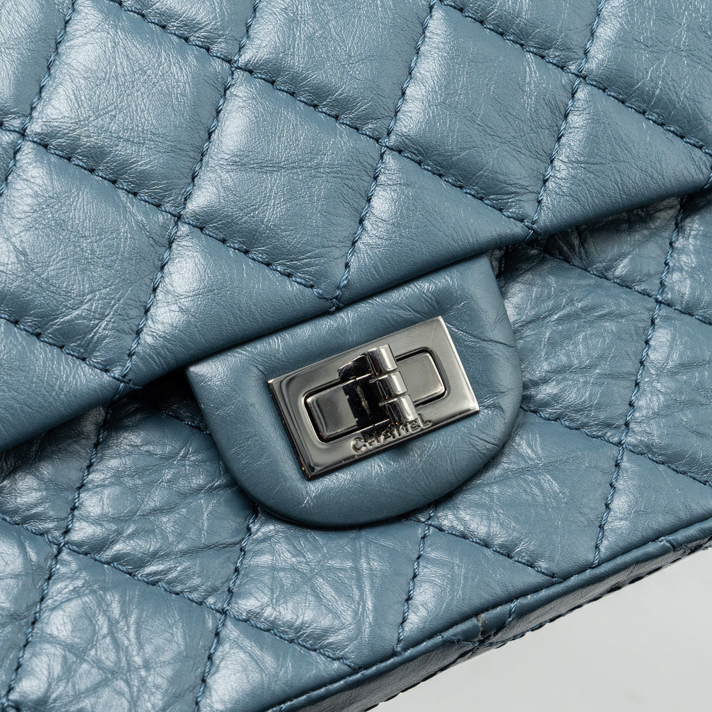 CHANEL LARGE 2.55 REISSUE FLAP BAG AGED CALFSKIN PETROL BLUE RUTHENIUM HARDWARE
