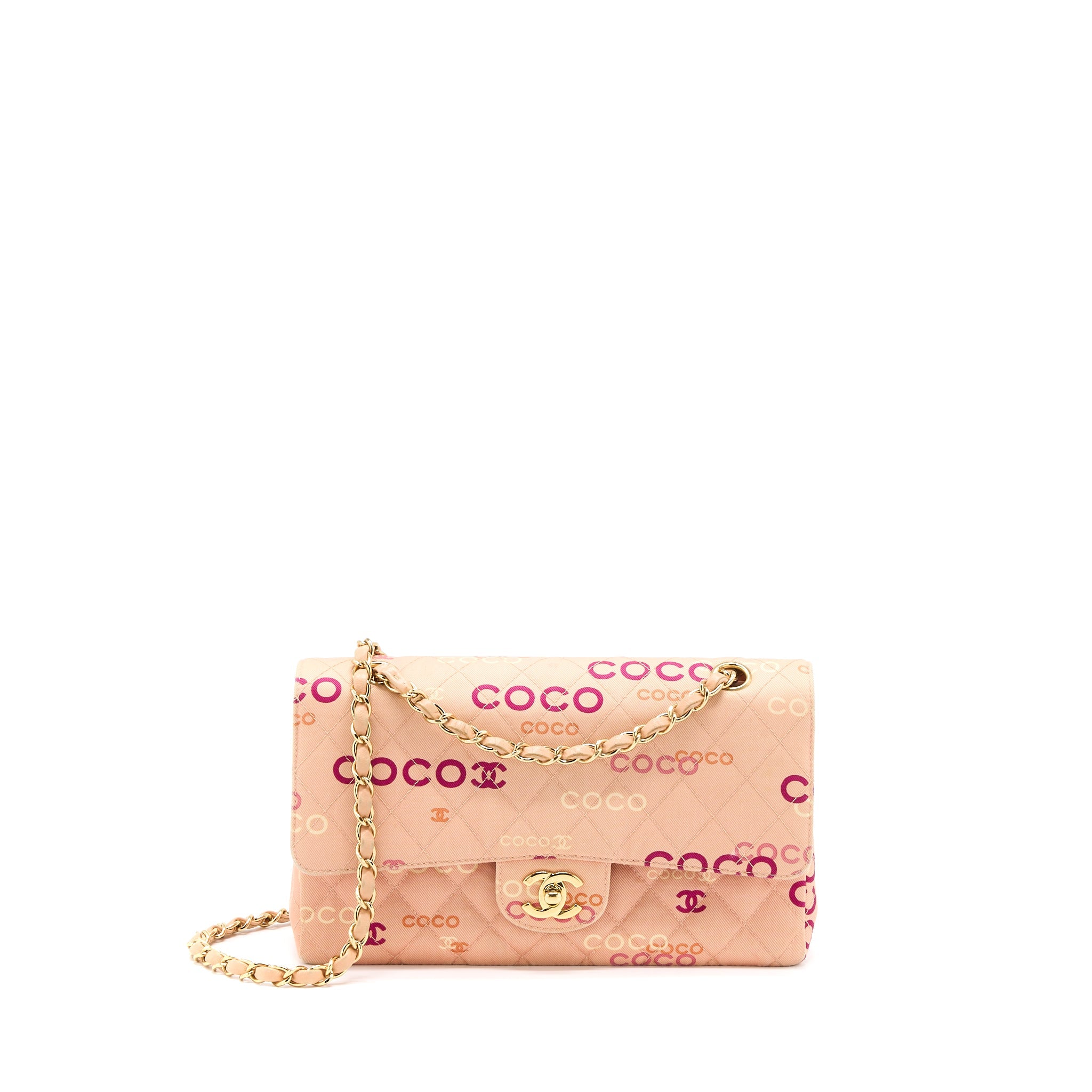 CHANEL VINTAGE COCO MEDIUM CLASSIC FLAP BAG FABRIC PINK GHW