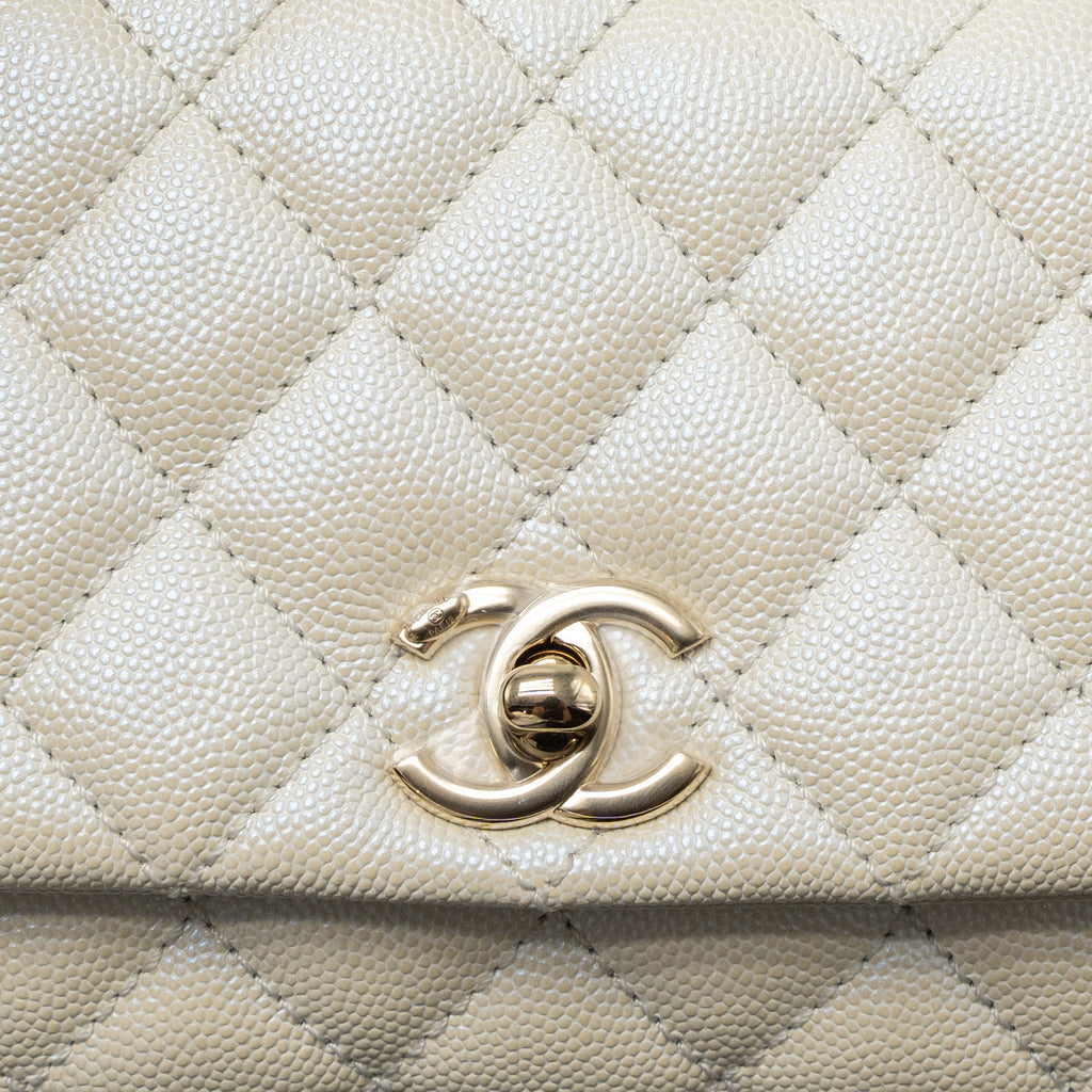 CHANEL MINI COCO HANDLE CAVIAR IRIDESCENT WHITE LGHW