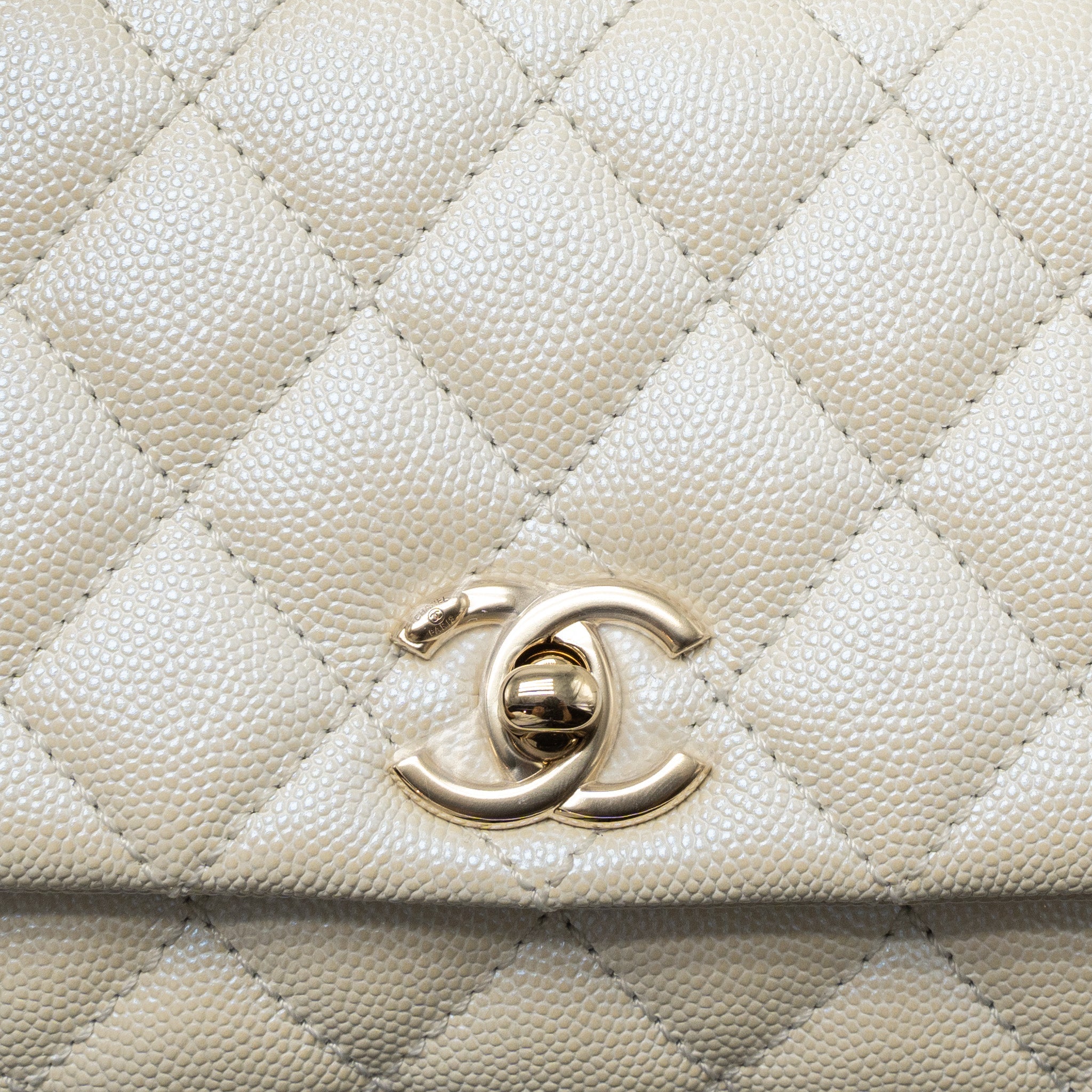 CHANEL MINI COCO HANDLE CAVIAR IRIDESCENT WHITE LGHW