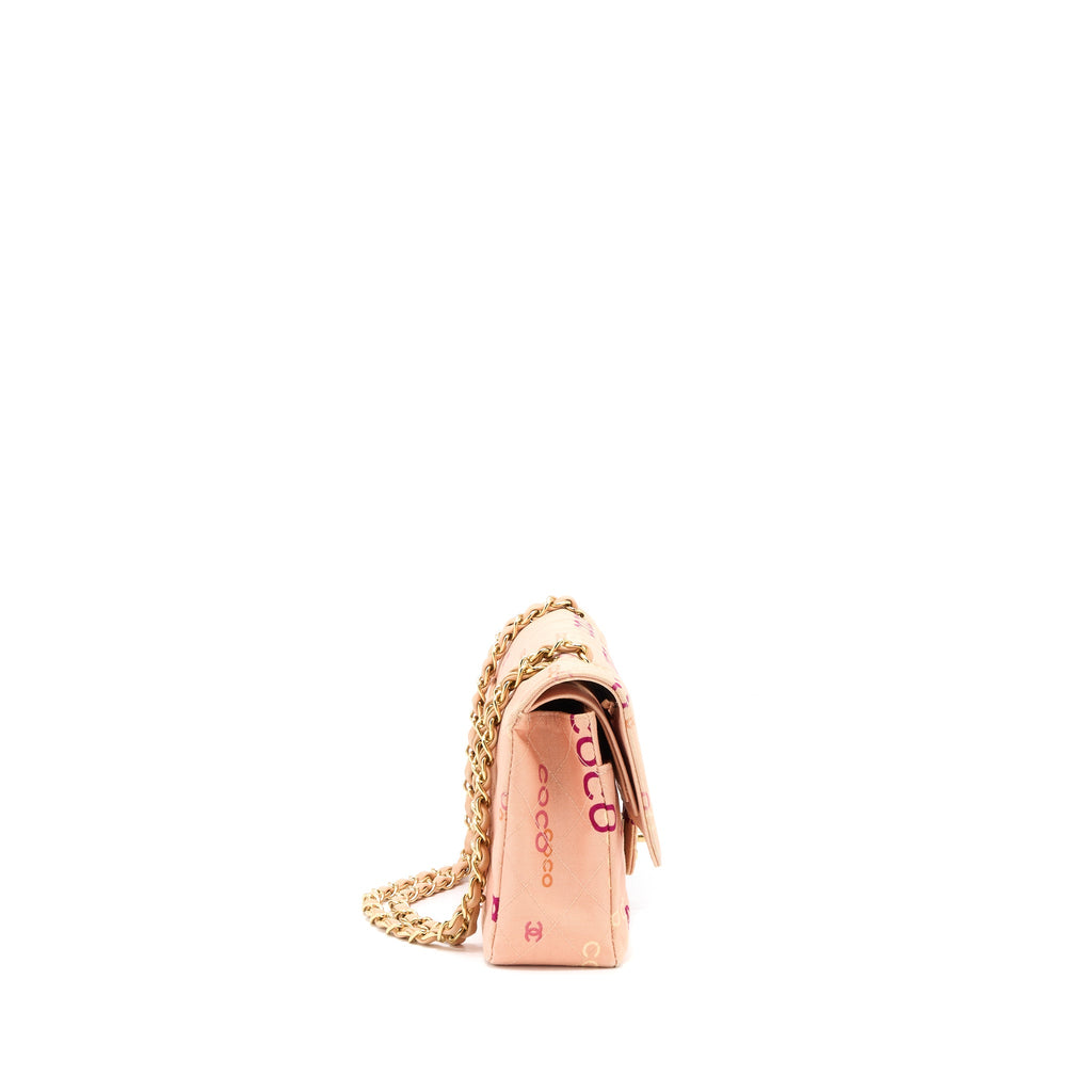 CHANEL VINTAGE COCO MEDIUM CLASSIC FLAP BAG FABRIC PINK GHW