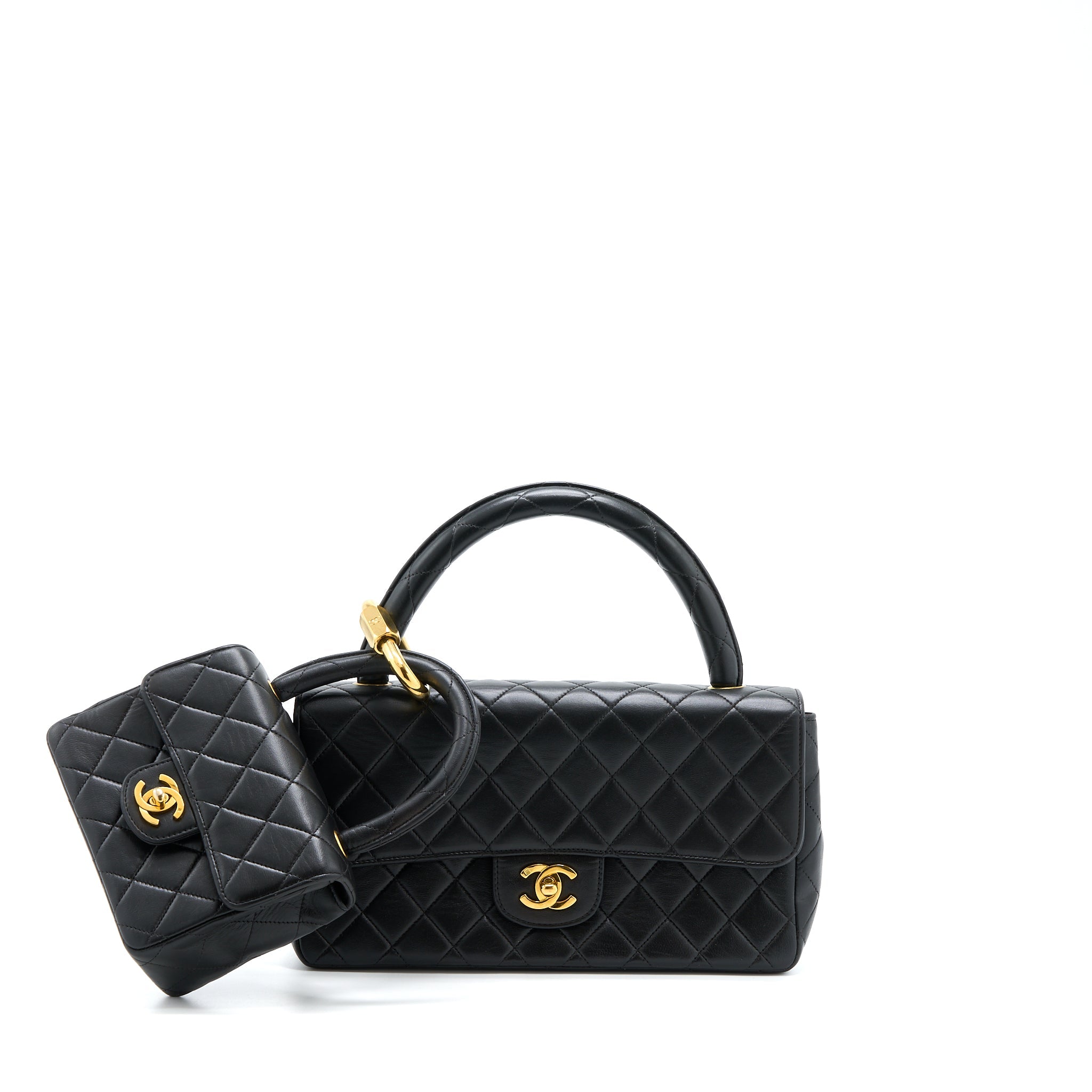 CHANEL VINTAGE 2 IN 1 SINGLE FLAP BAG LAMBSKIN BLACK GHW