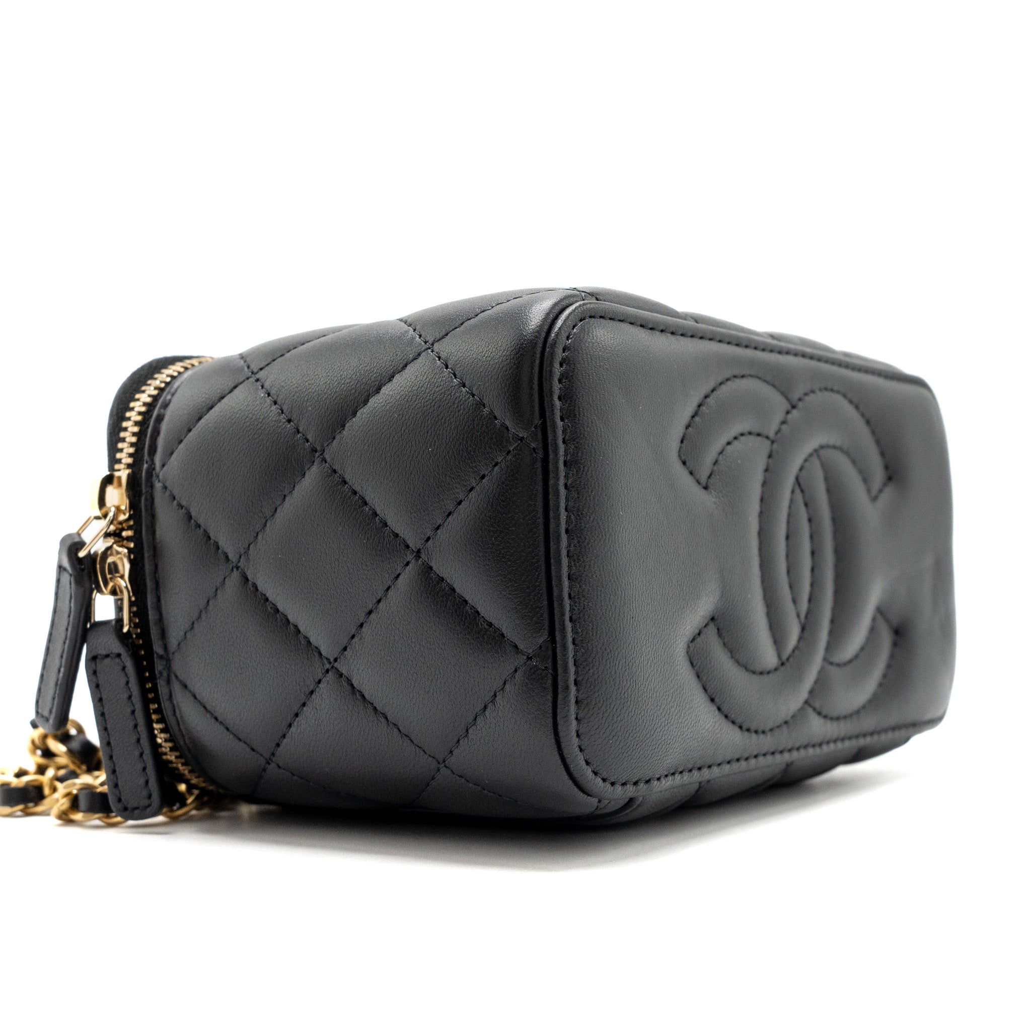 CHANEL PEARL CRUSH LONG VANITY CASE LAMBSKIN BLACK GHW (MICROCHIP)