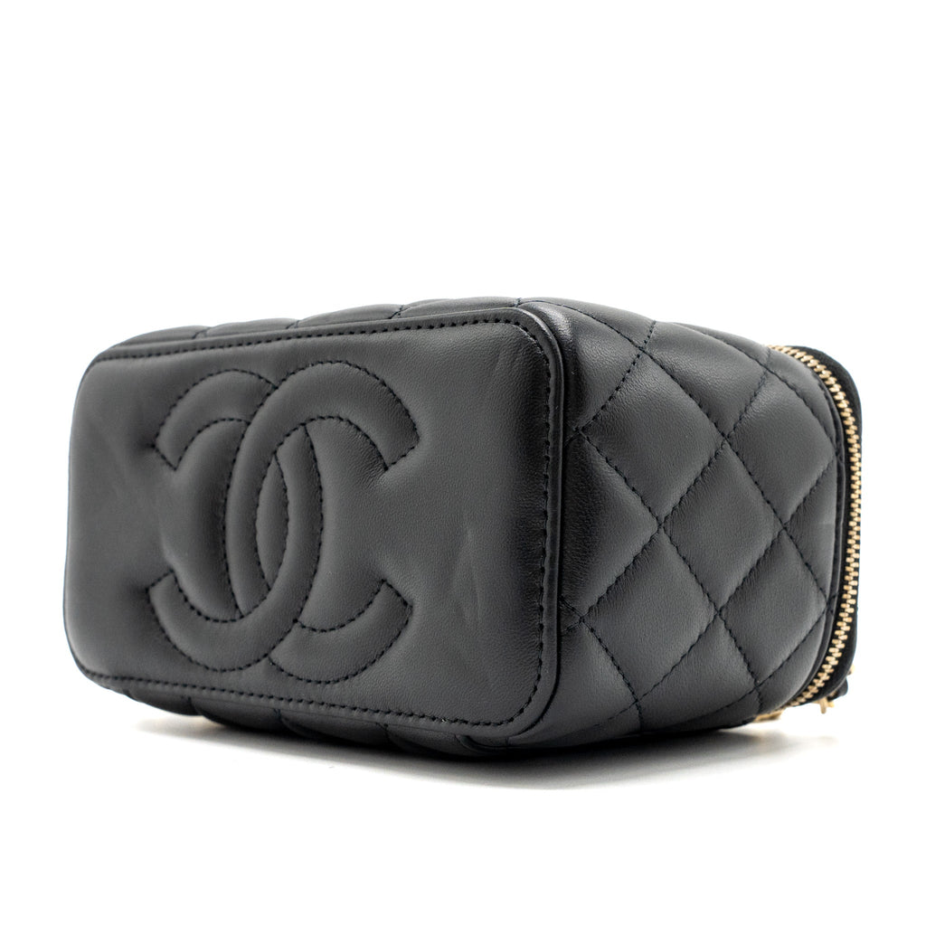 CHANEL PEARL CRUSH LONG VANITY CASE LAMBSKIN BLACK GHW (MICROCHIP)