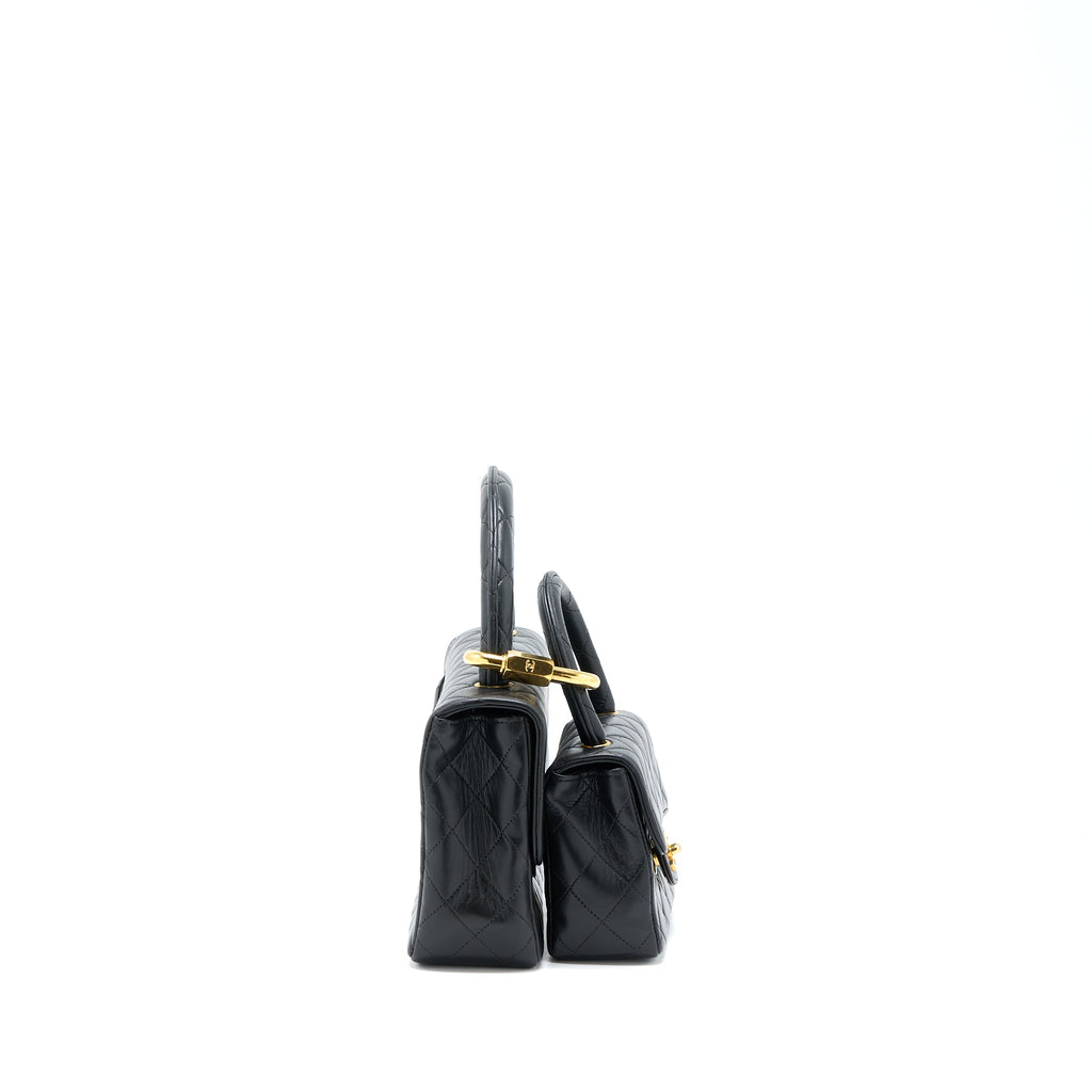 CHANEL VINTAGE 2 IN 1 SINGLE FLAP BAG LAMBSKIN BLACK GHW