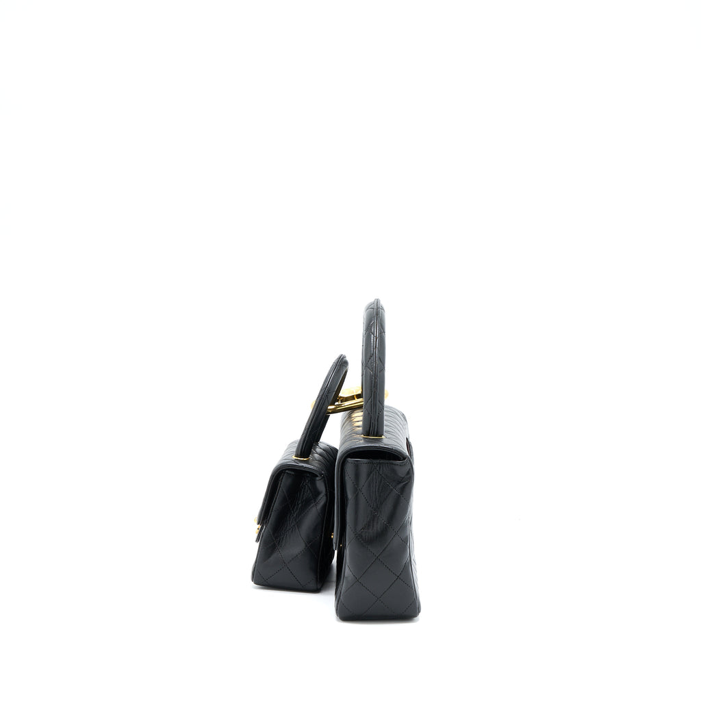 CHANEL VINTAGE 2 IN 1 SINGLE FLAP BAG LAMBSKIN BLACK GHW