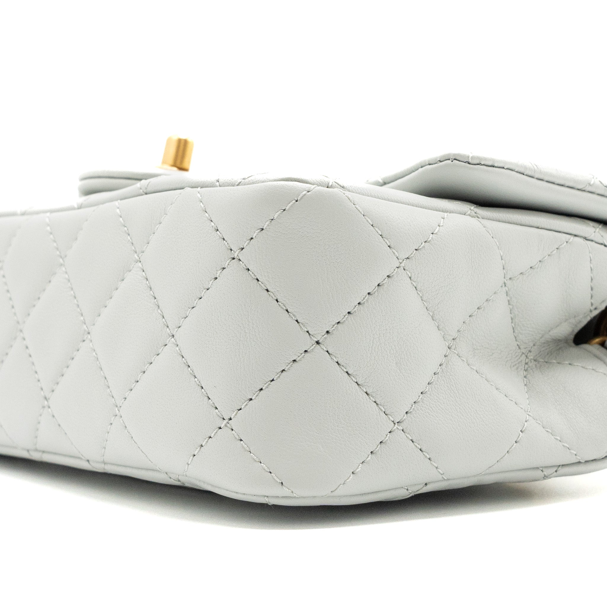 CHANEL 23C PEARL CRUSH MINI RECTANGULAR FLAP BAG LAMBSKIN LIGHT GREY GHW (MICROCHIP)