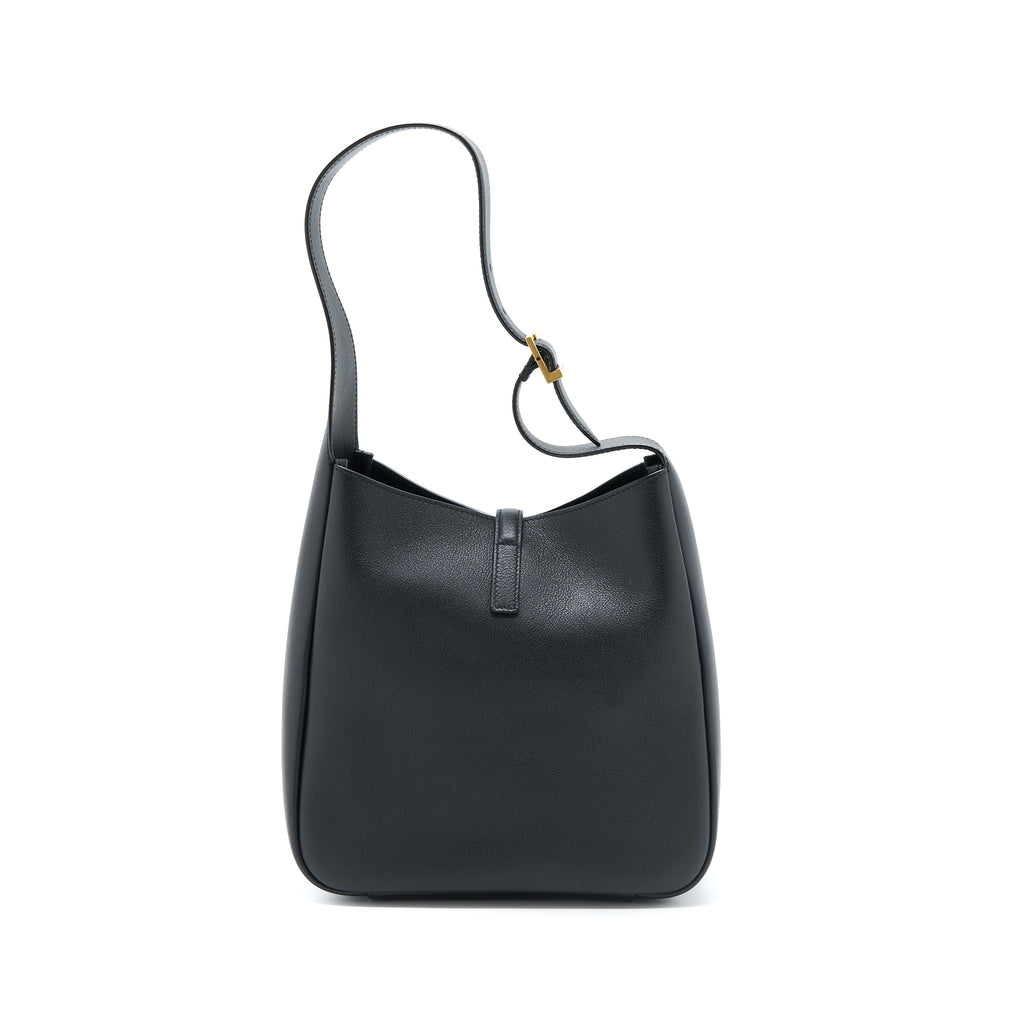 SAINT LAURENT LE 5 A 7 SOFT SMALL BAG IN SMOOTH CALFSKIN BLACK BRUSHED GHW