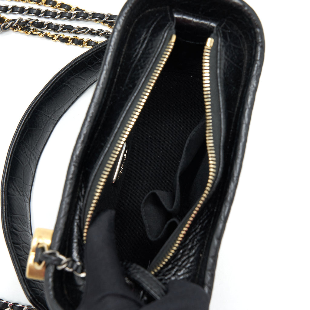 CHANEL SMALL GABRIELLE HOBO BAG CROCODILE EMBOSSED CALFSKIN BLACK MULTICOLOUR HARDWARE