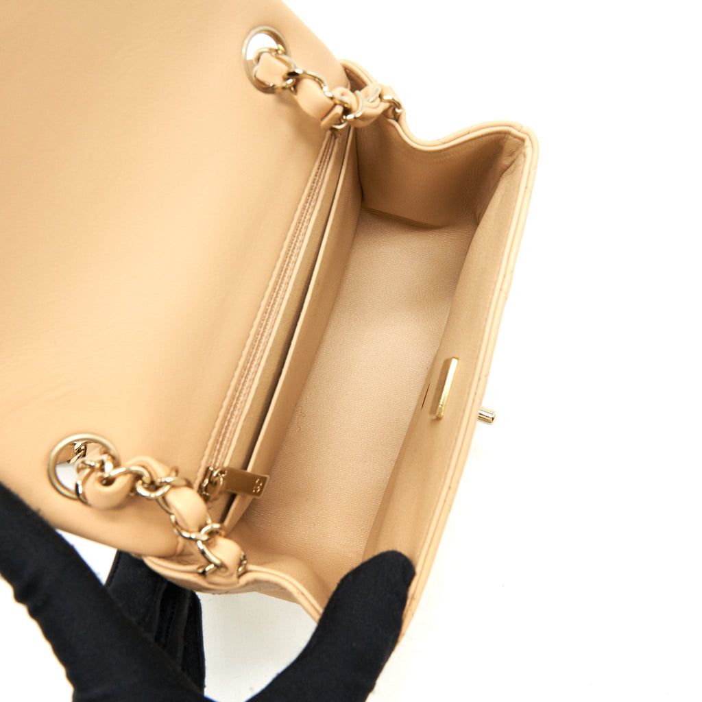 CHANEL 22C MINI SQUARE FLAP BAG LAMBSKIN BEIGE LGHW(MICROCHIP)