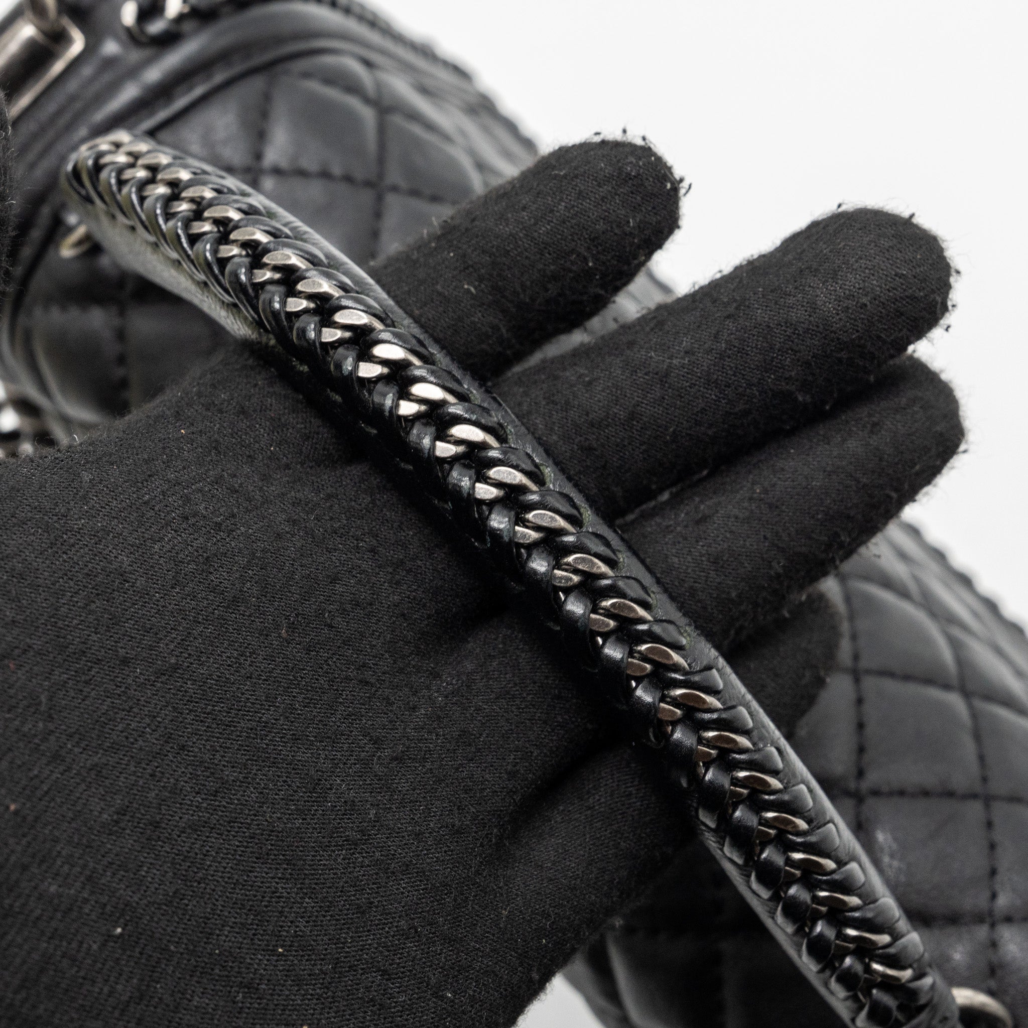 CHANEL TOP HANDLE MEDIUM BOY BAG LIMITED EDITION CALFSKIN BLACK RUTHENIUM HARDWARE