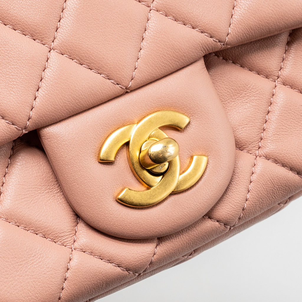 CHANEL PEARL CRUSH MINI SQUARE FLAP BAG LAMBSKIN PINK GHW (MICROCHIP)
