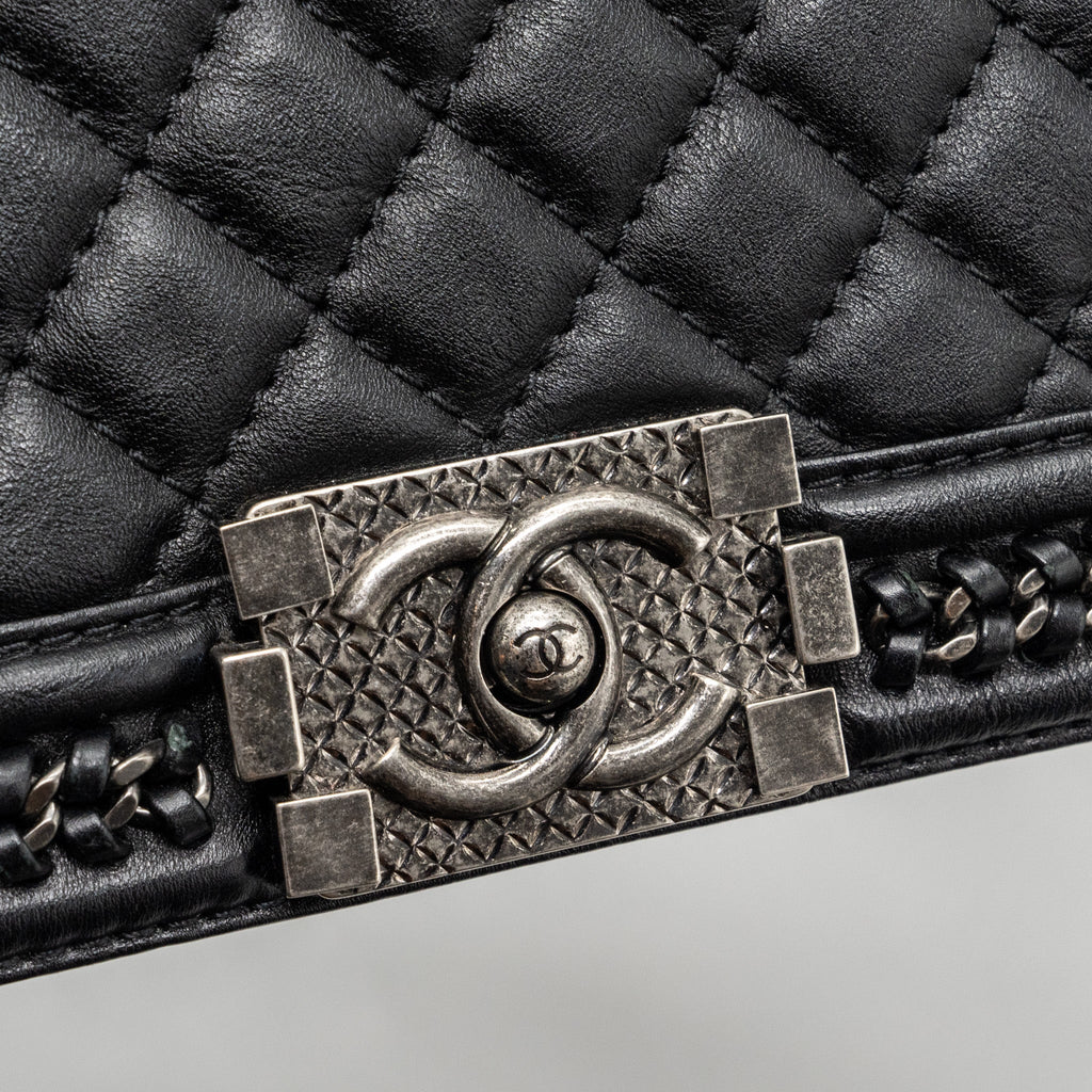 CHANEL TOP HANDLE MEDIUM BOY BAG LIMITED EDITION CALFSKIN BLACK RUTHENIUM HARDWARE