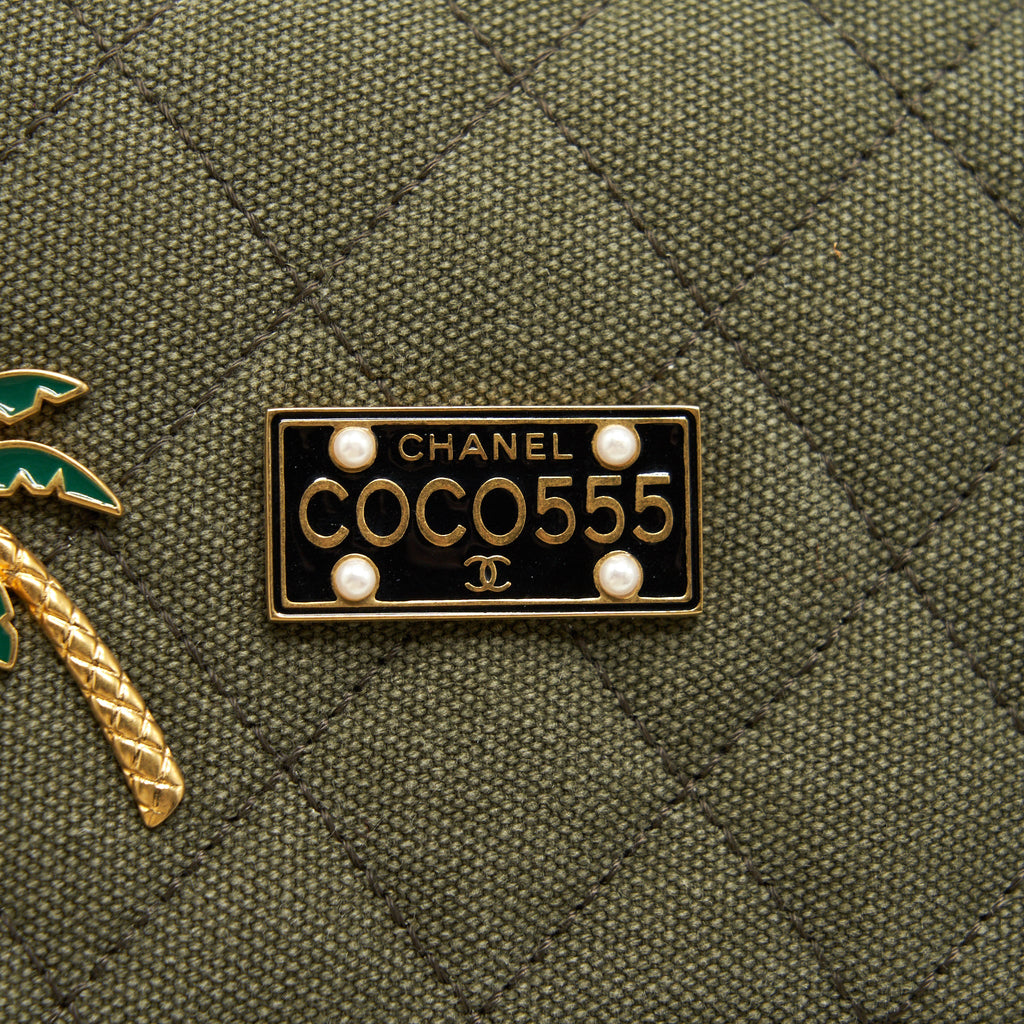 CHANEL CUBA CHARMS CLASSIC DOUBLE FLAP BAG CANVAS GREEN GHW