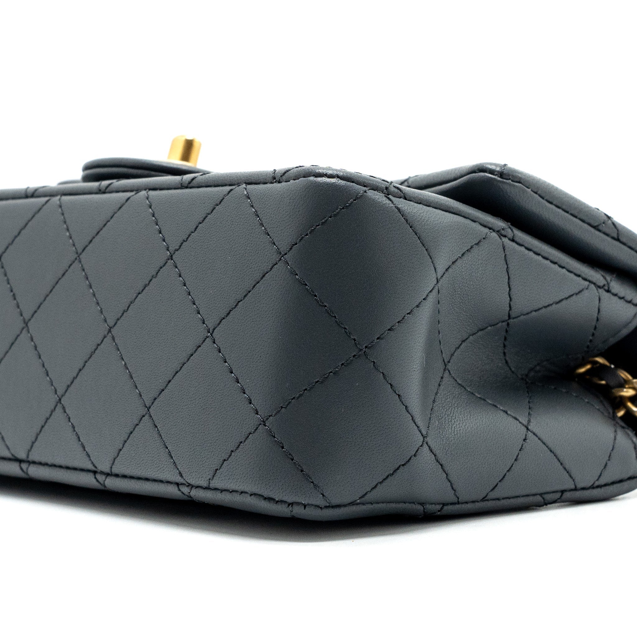CHANEL PEARL CRUSH MINI RECTANGULAR FLAP BAG LAMBSKIN DARK GREY GHW (MICROCHIP)