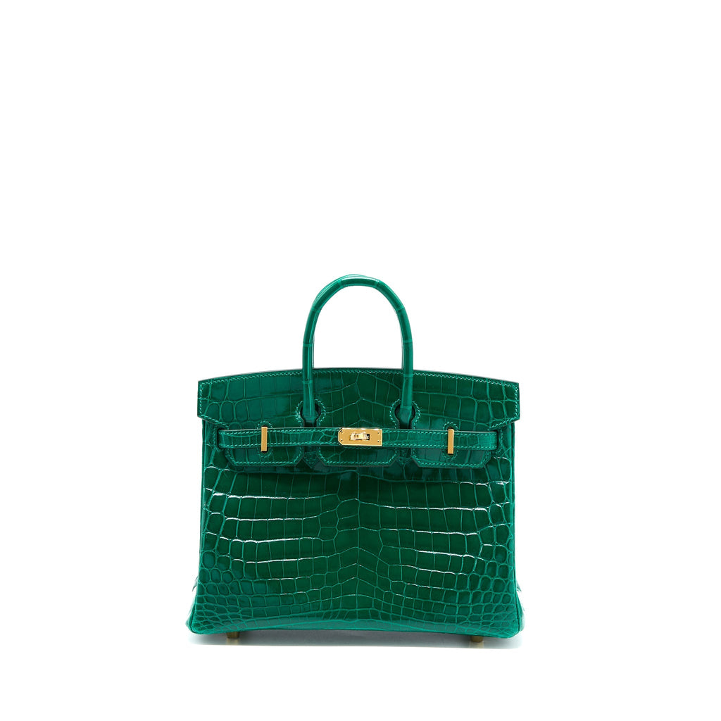HERMES BIRKIN 25 SHINY CROCODILE 6Q VERT EMERAUDE GHW
