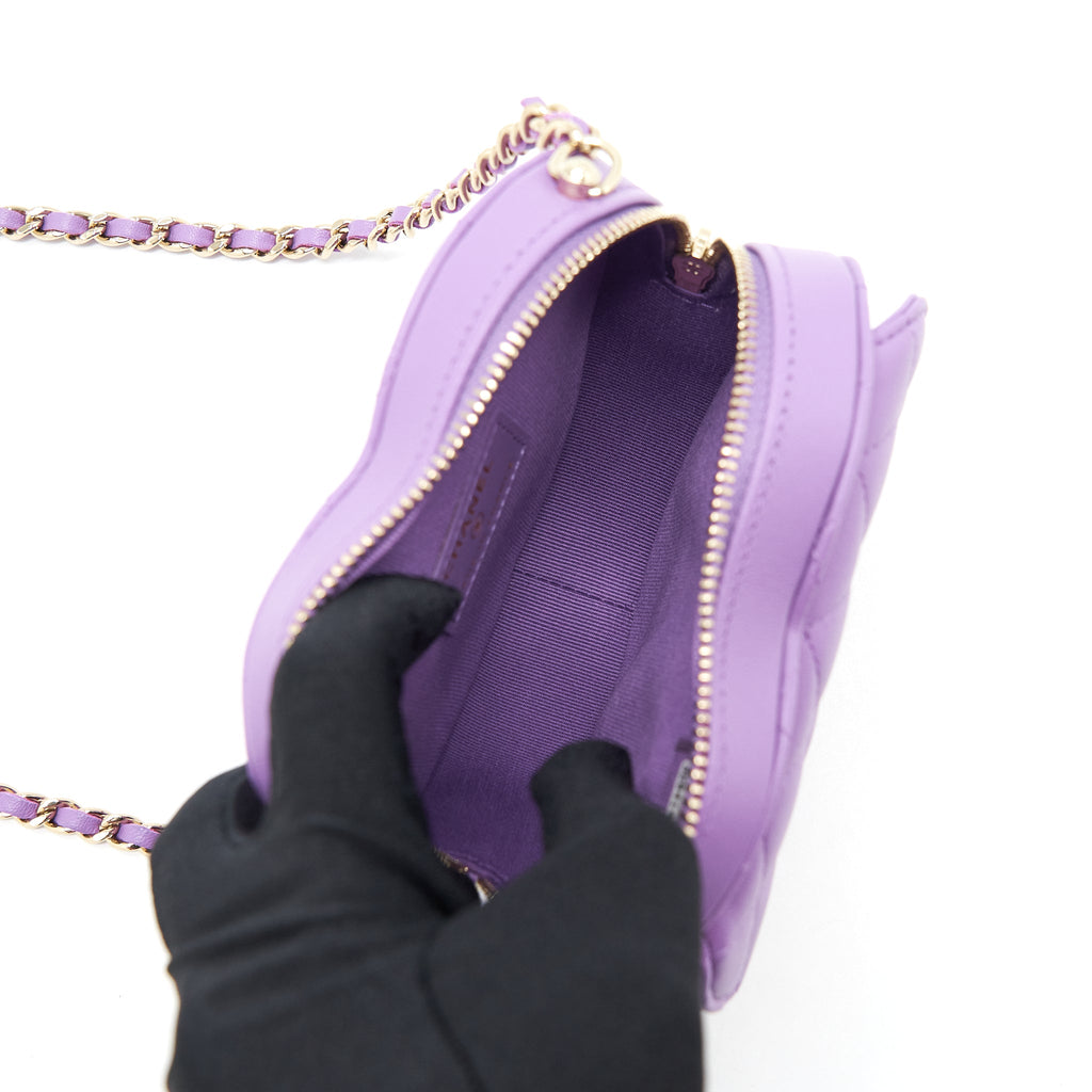 CHANEL 22S SMALL HEART BAG LAMBSKIN PURPLE LGHW
