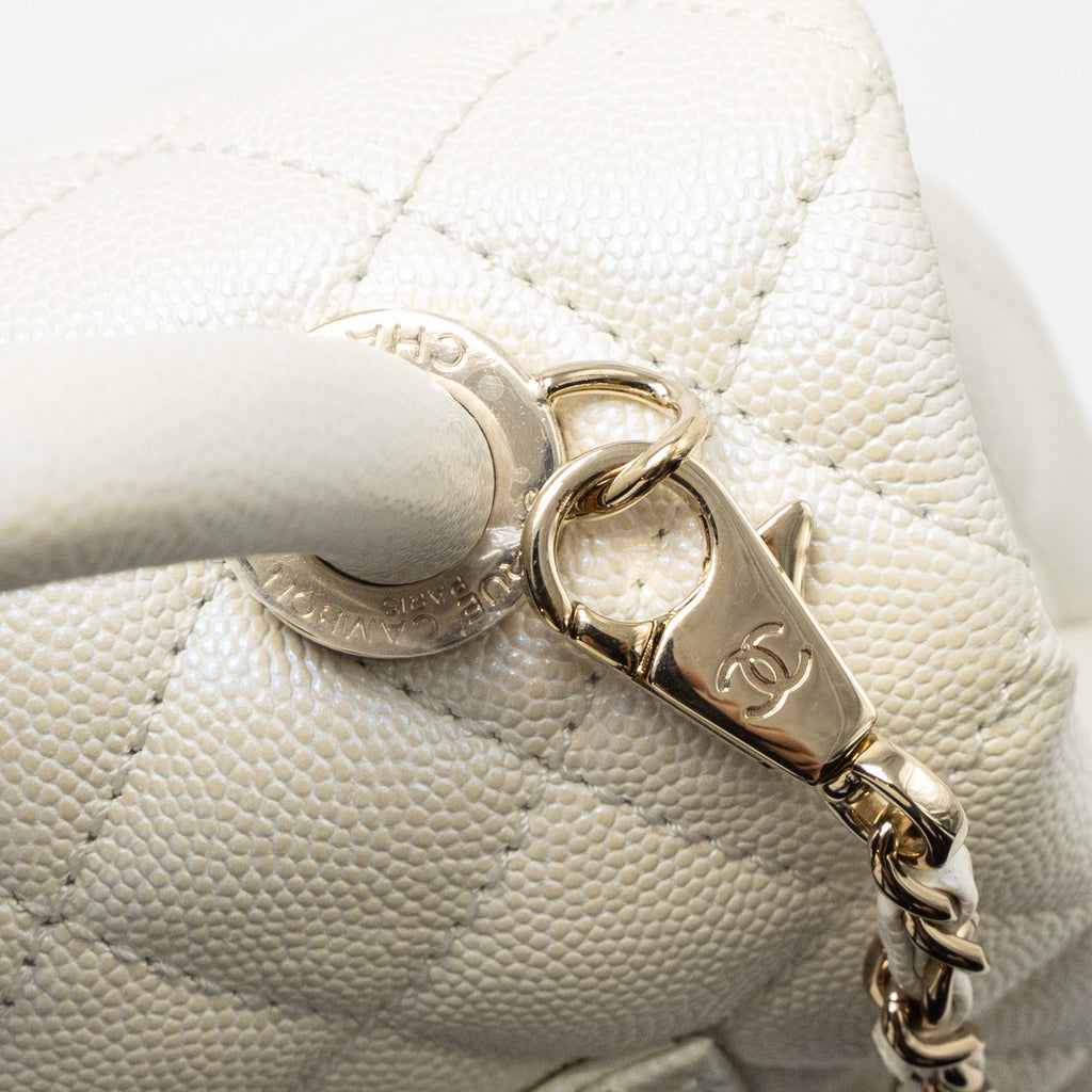 CHANEL MINI COCO HANDLE CAVIAR IRIDESCENT WHITE LGHW