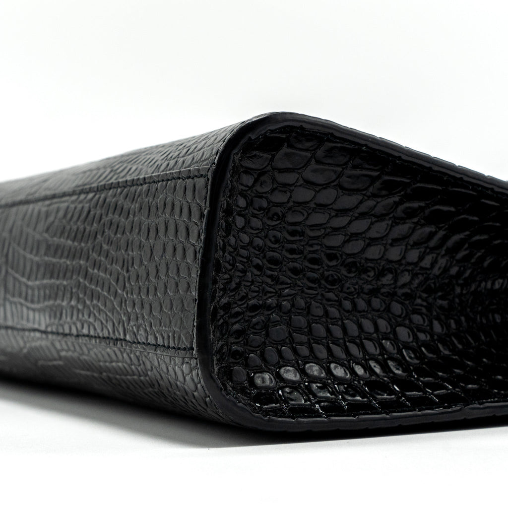 SAINT LAURENT MANHATTAN SHOULDER BAG CROC-EMBOSSED CALFSKIN BLACK GHW