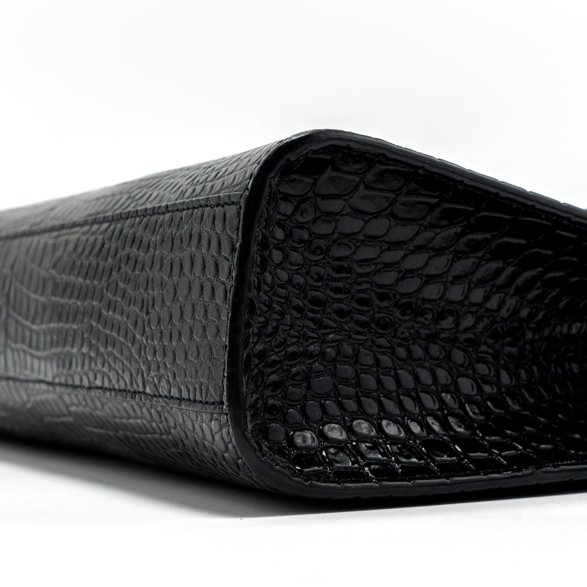 SAINT LAURENT MANHATTAN SHOULDER BAG CROC-EMBOSSED CALFSKIN BLACK GHW