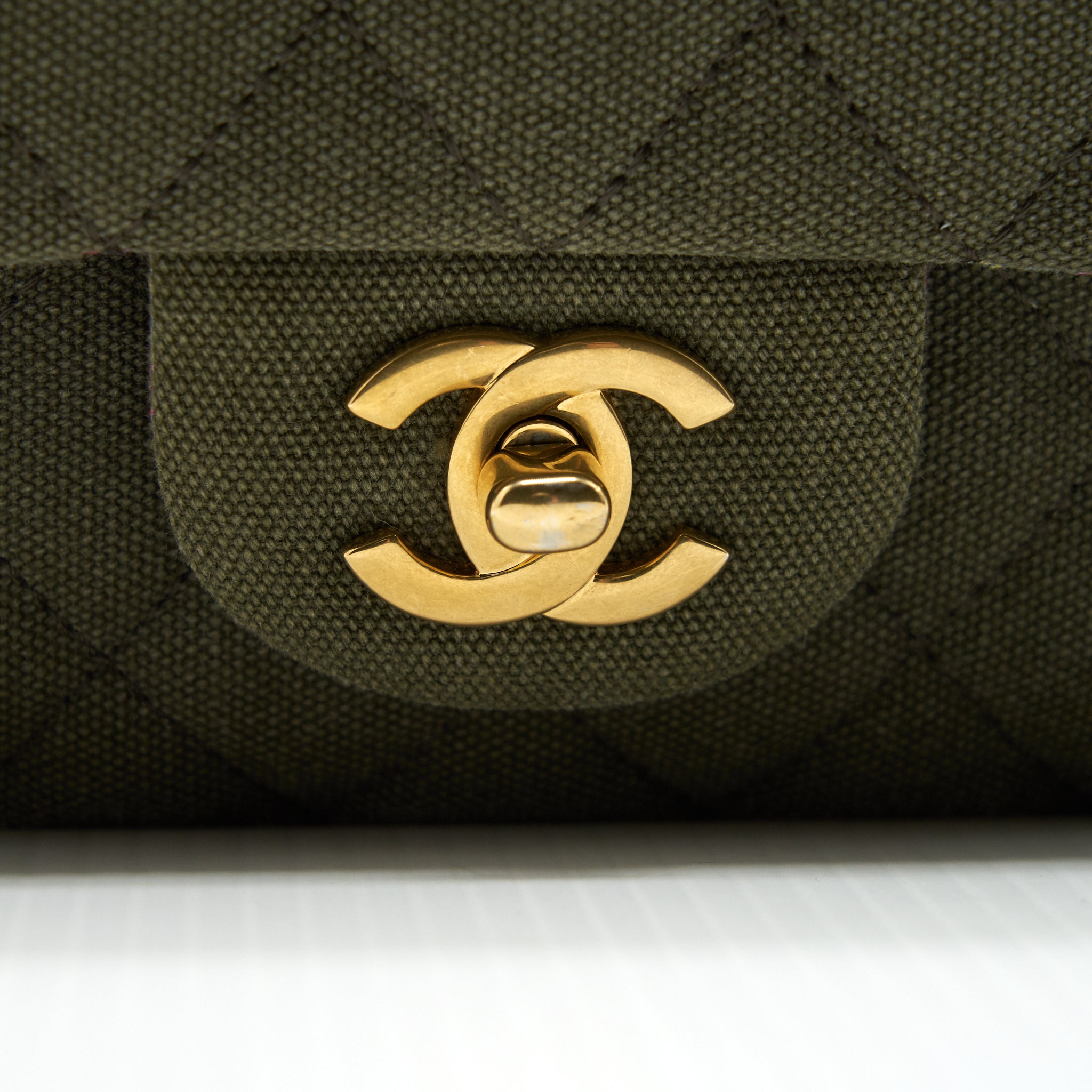 CHANEL CUBA CHARMS CLASSIC DOUBLE FLAP BAG CANVAS GREEN GHW