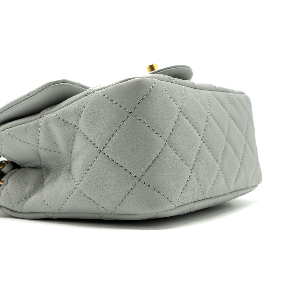 CHANEL 23C PEARL CRUSH MINI SQUARE FLAP BAG LAMBSKIN GREY GHW (MICROCHIP)