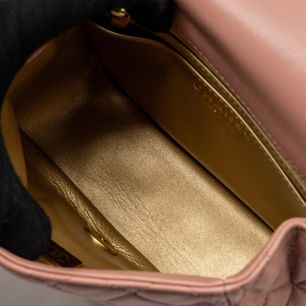 CHANEL PEARL CRUSH MINI SQUARE FLAP BAG LAMBSKIN PINK GHW (MICROCHIP)