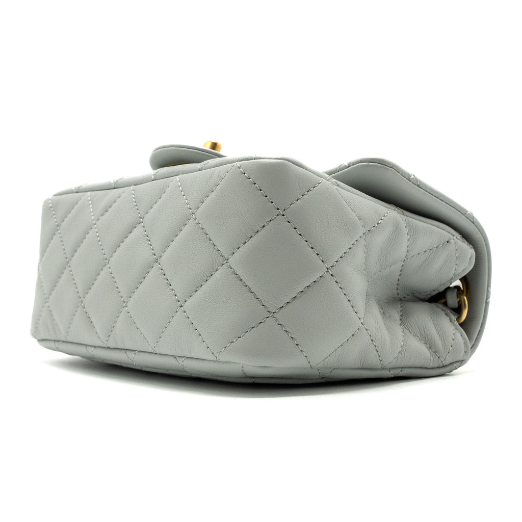 CHANEL 23C PEARL CRUSH MINI SQUARE FLAP BAG LAMBSKIN GREY GHW (MICROCHIP)