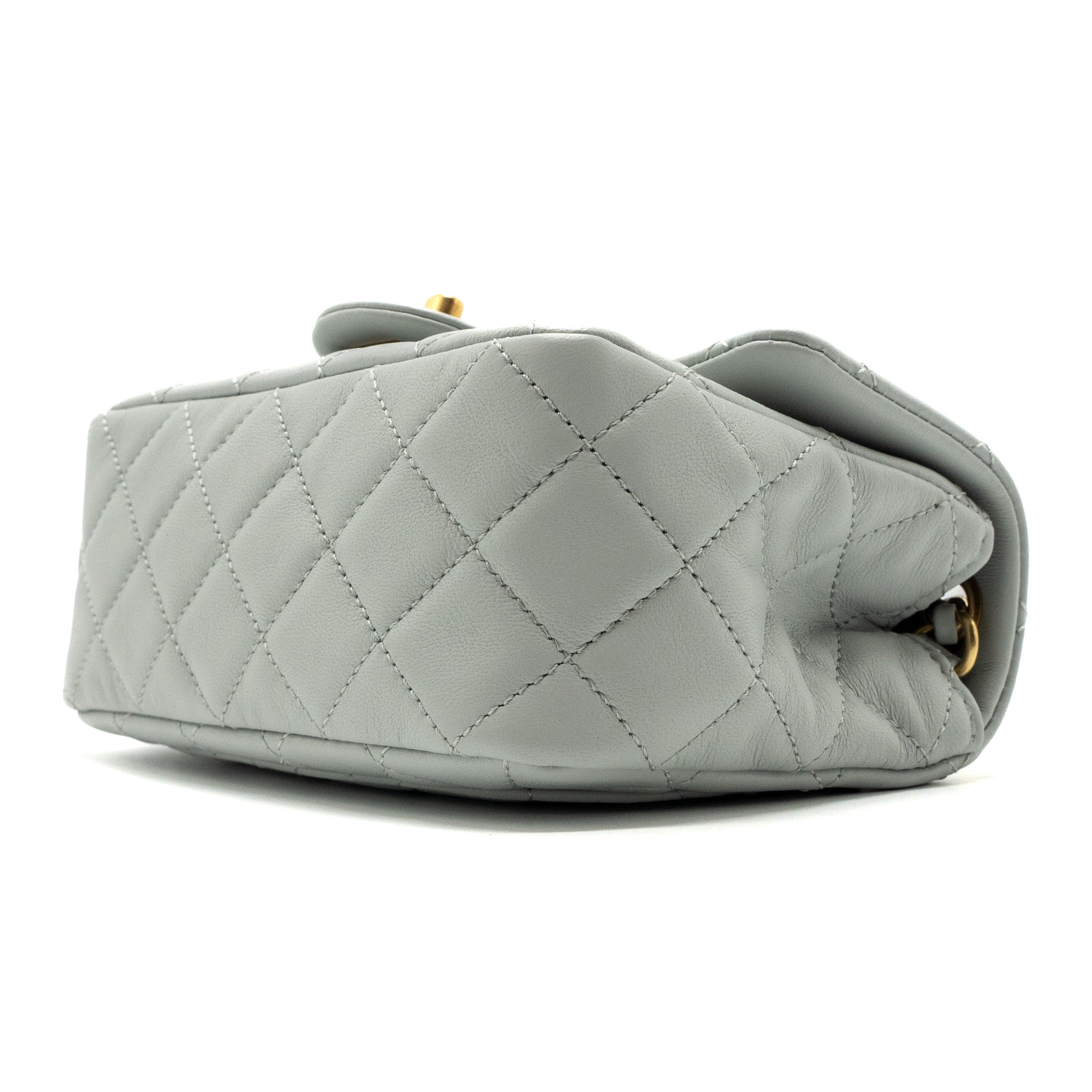 CHANEL 23C PEARL CRUSH MINI SQUARE FLAP BAG LAMBSKIN GREY GHW (MICROCHIP)