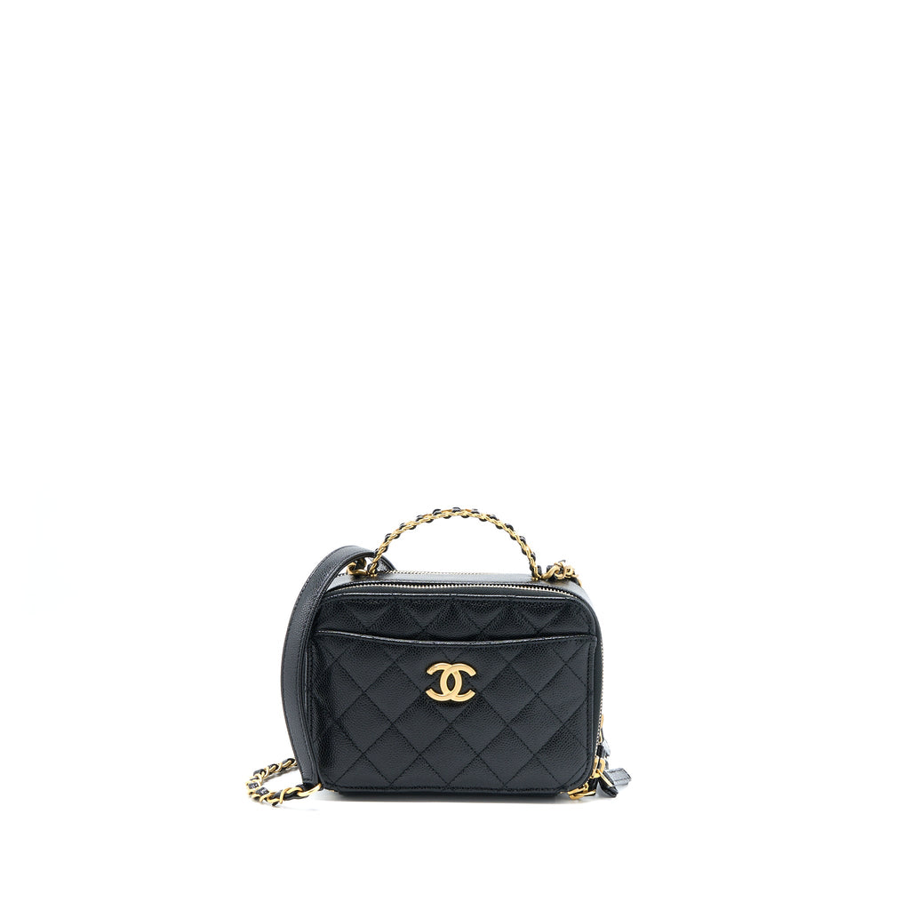 CHANEL 22S TOP HANDLE SMALL VANITY CASE CAVIAR BLACK BRUSHED GHW (MICROCHIP)