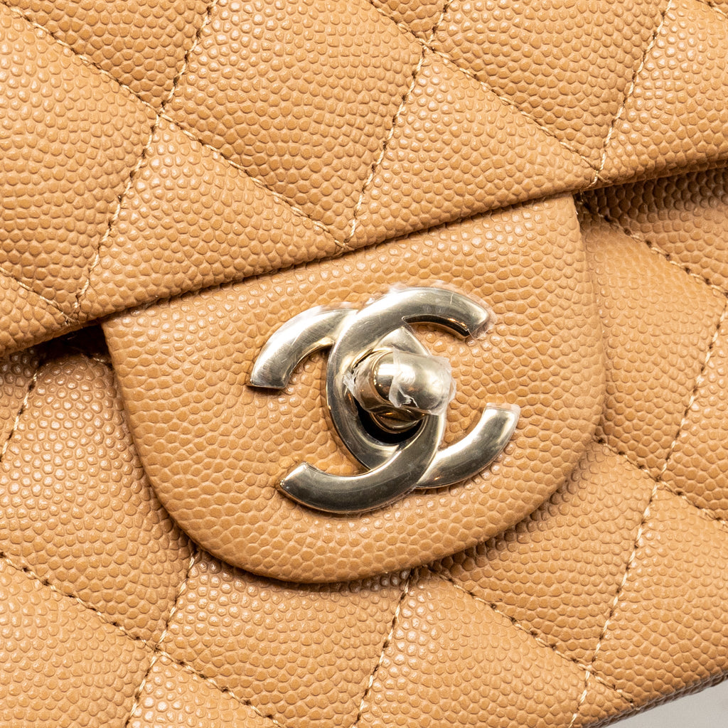CHANEL MEDIUM CLASSIC DOUBLE FLAP BAG CAVIAR CARAMEL LGHW(MICROCHIP)