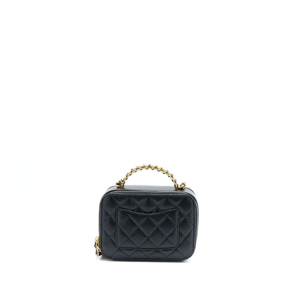 CHANEL 22S TOP HANDLE SMALL VANITY CASE CAVIAR BLACK BRUSHED GHW (MICROCHIP)