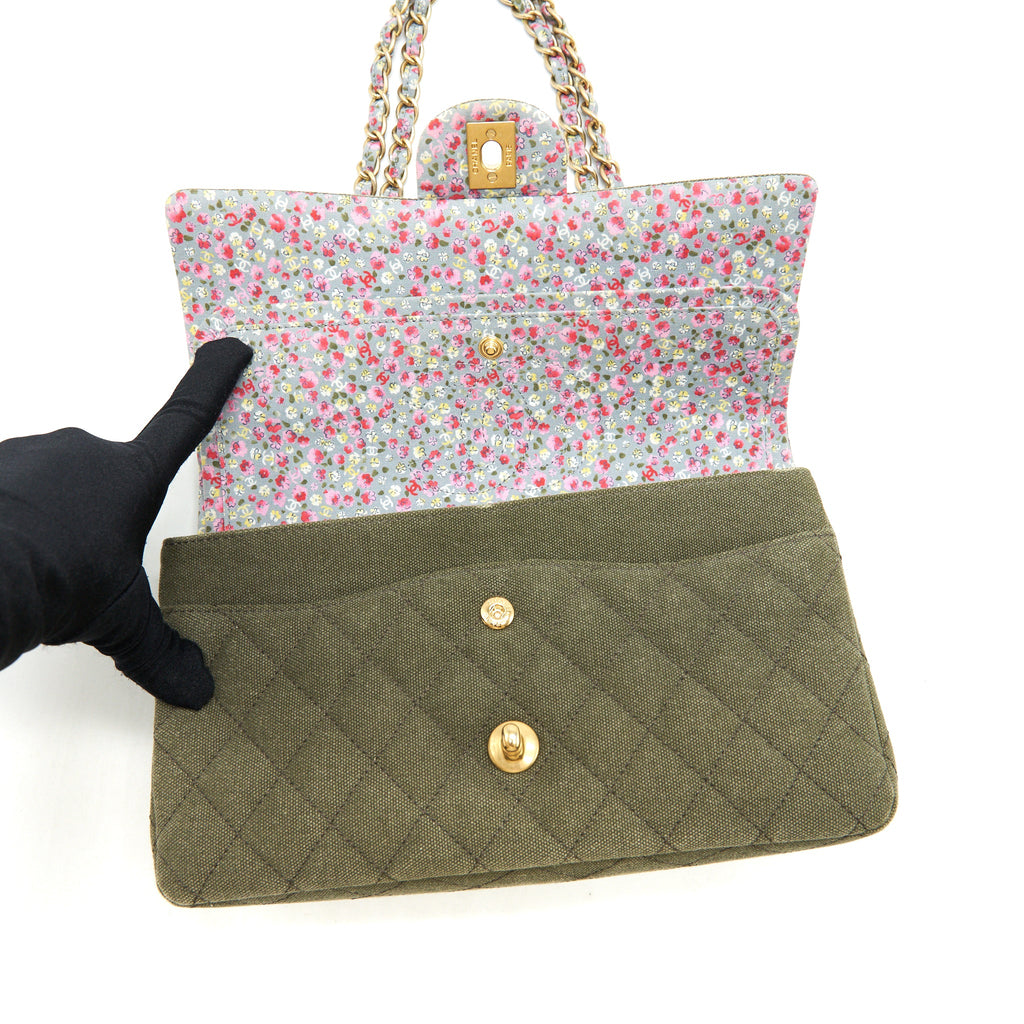 CHANEL CUBA CHARMS CLASSIC DOUBLE FLAP BAG CANVAS GREEN GHW