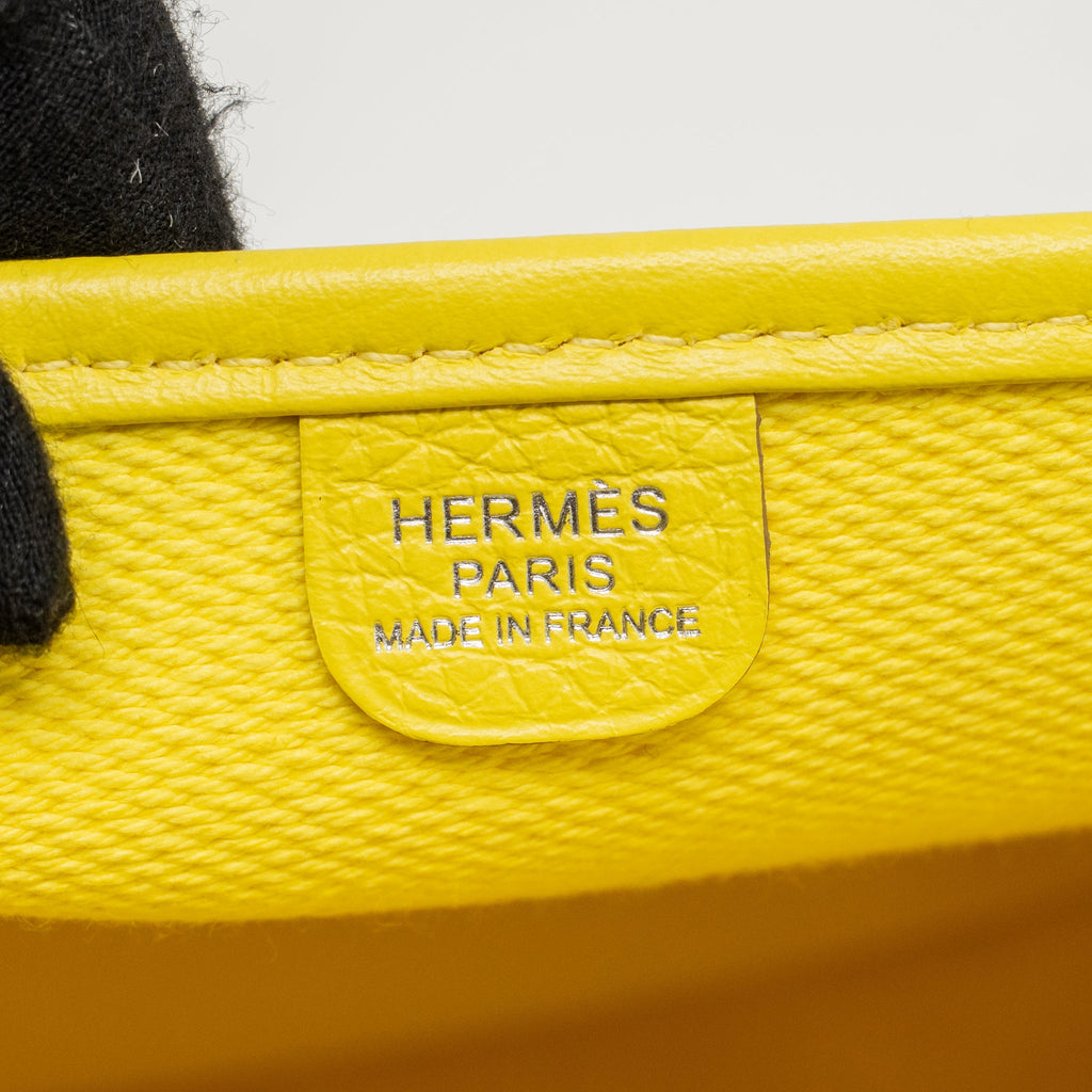 HERMES EVELYNE 29 BAG CANVAS/CLEMENCE ECRU-CITRON/LIME SHW