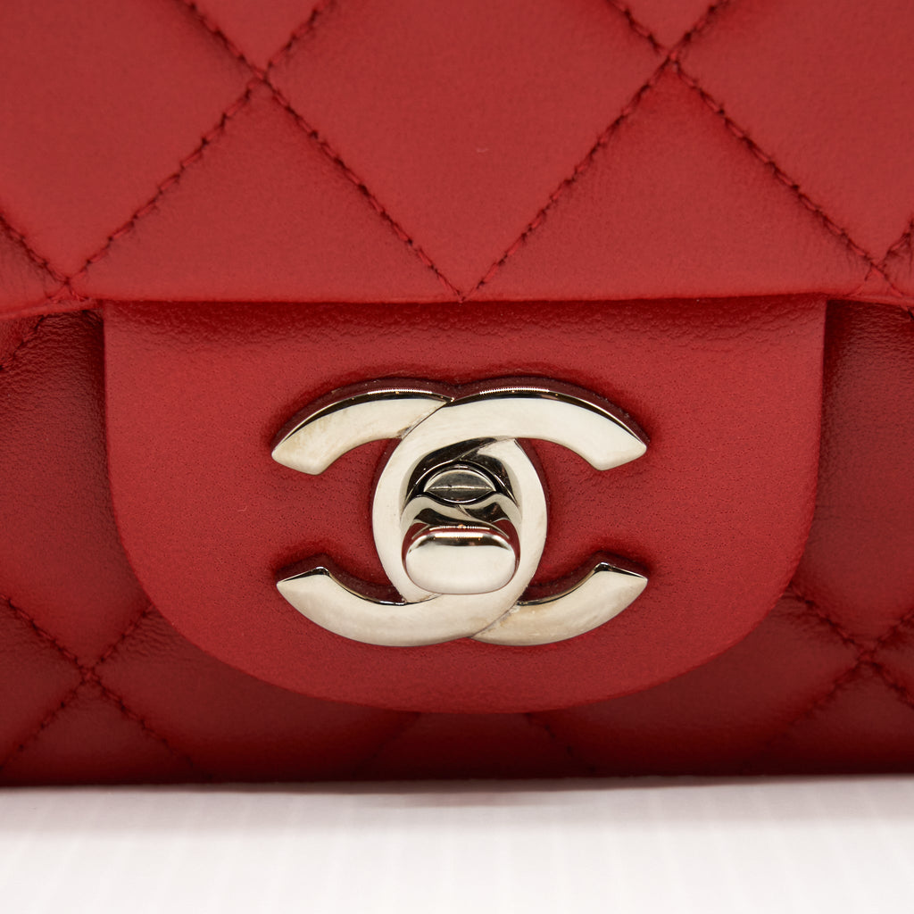CHANEL MINI SQUARE FLAP BAG LAMBSKIN RED SHW