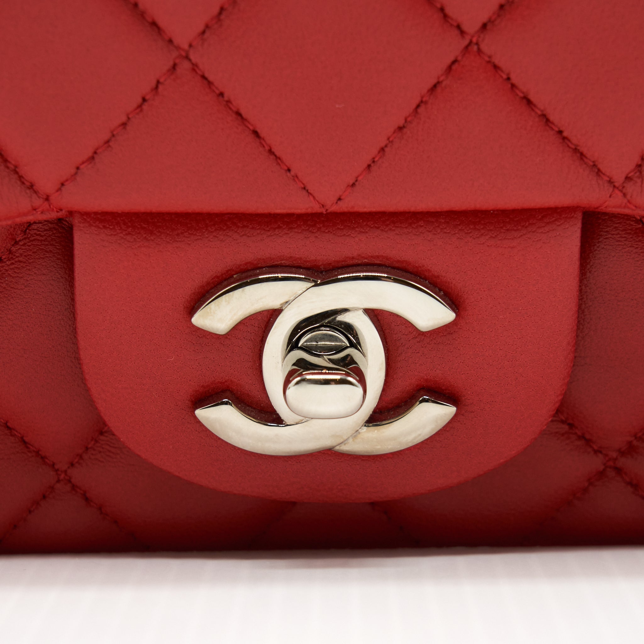 CHANEL MINI SQUARE FLAP BAG LAMBSKIN RED SHW