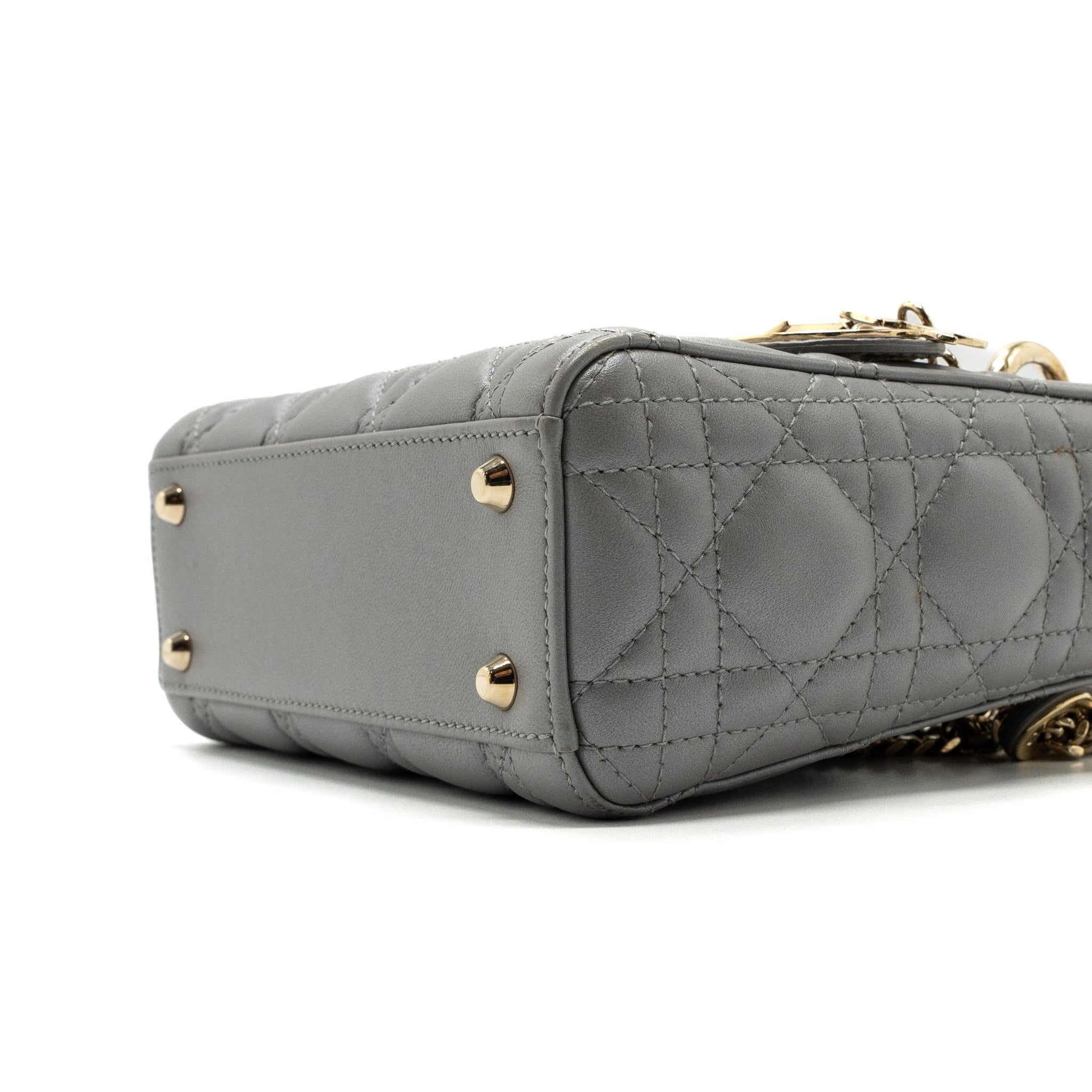 DIOR MINI LADY DIOR LAMBSKIN GREY LGHW