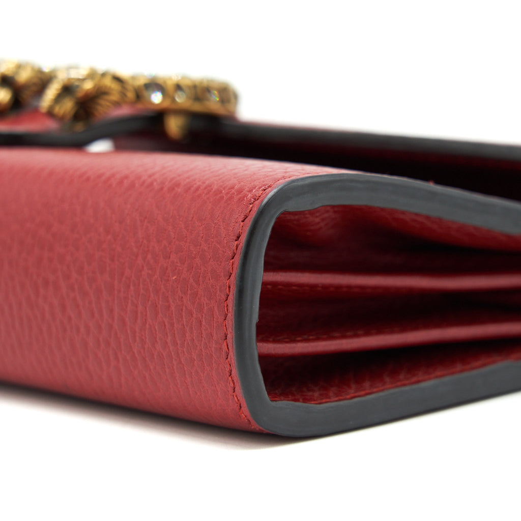 GUCCI DIONYSUS LEATHER MINI CHAIN RED BAG GOLD AND SILVER HARDWARE