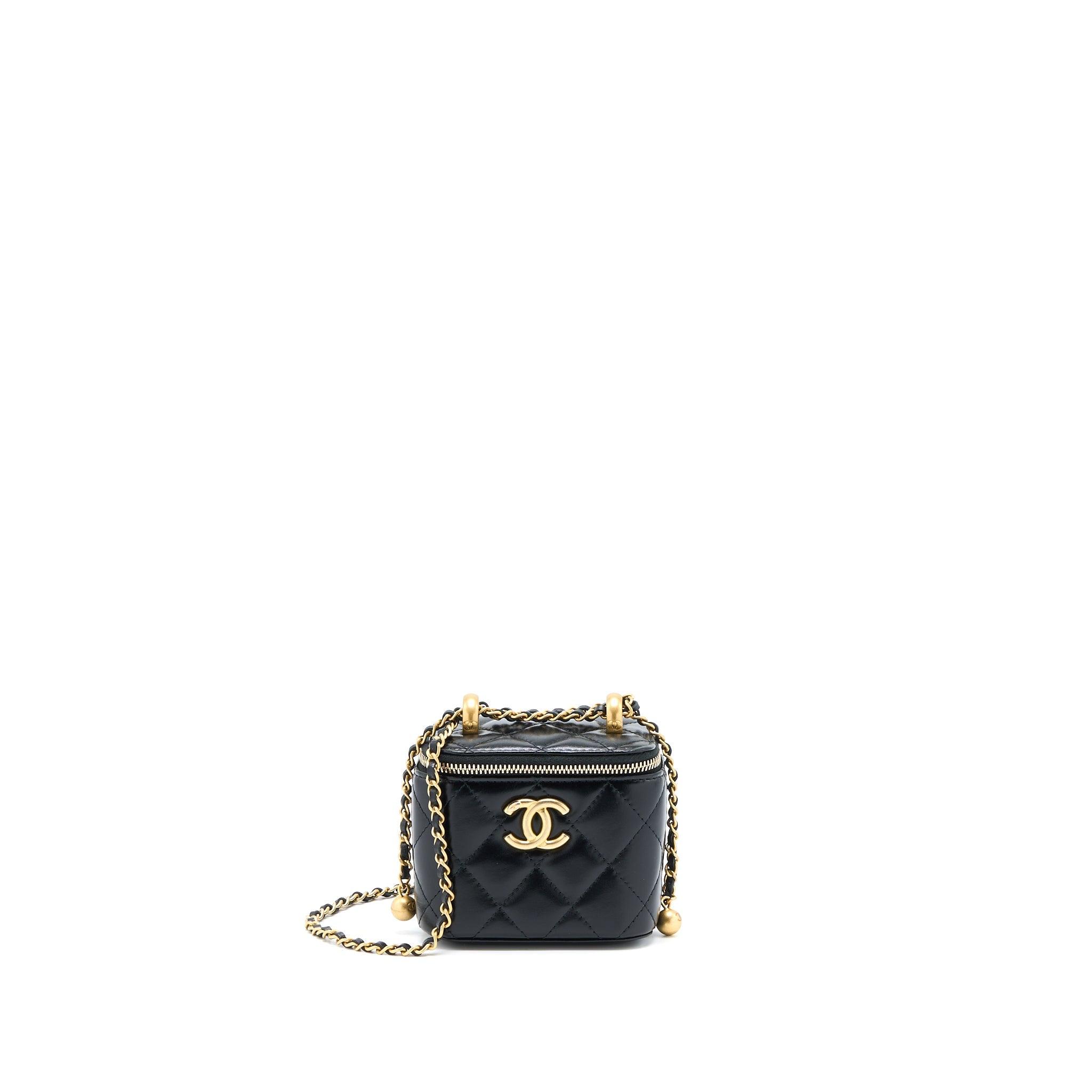CHANEL 21A GOLD CRUSH MINI VANITY CASE CALFSKIN BLACK BRUSHED GHW