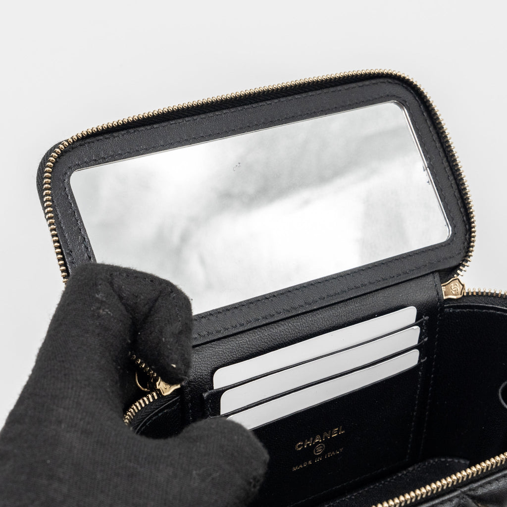 CHANEL TOP HANDLE LONG VANITY CASE LAMBSKIN BLACK LGHW (MICROCHIP)