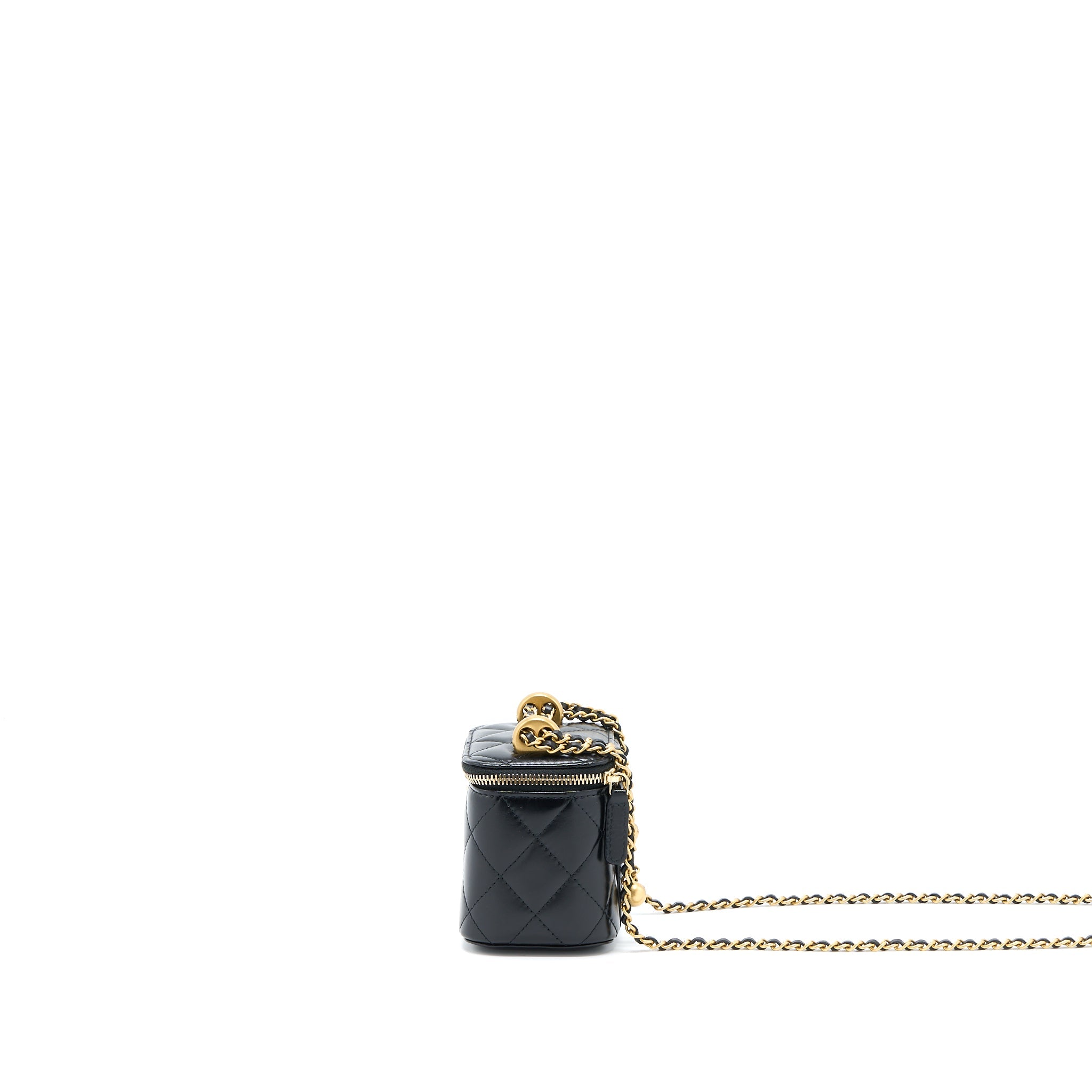 CHANEL 21A GOLD CRUSH MINI VANITY CASE CALFSKIN BLACK BRUSHED GHW