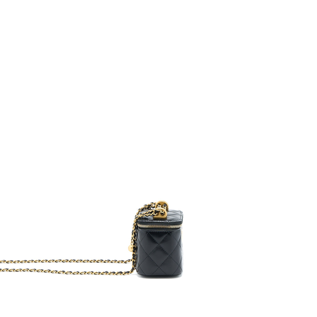 CHANEL 21A GOLD CRUSH MINI VANITY CASE CALFSKIN BLACK BRUSHED GHW