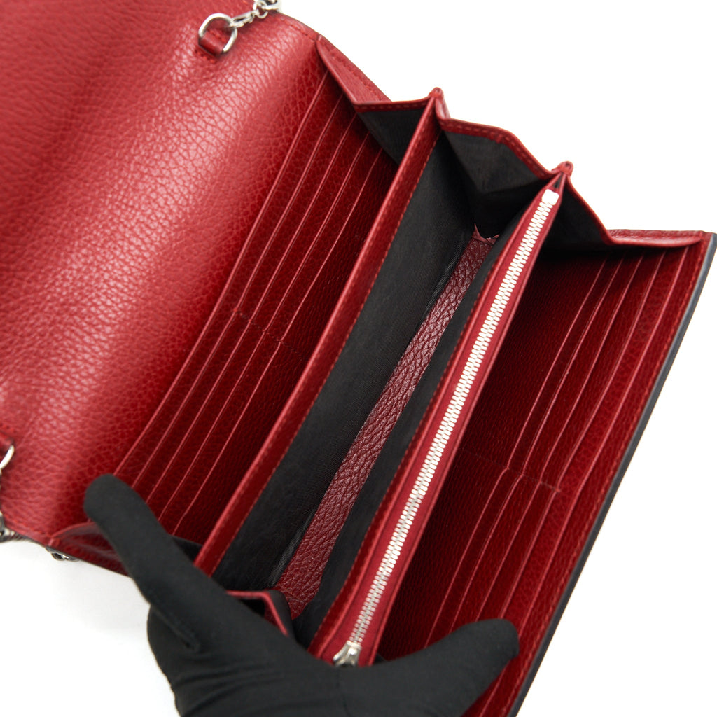 GUCCI DIONYSUS LEATHER MINI CHAIN RED BAG GOLD AND SILVER HARDWARE