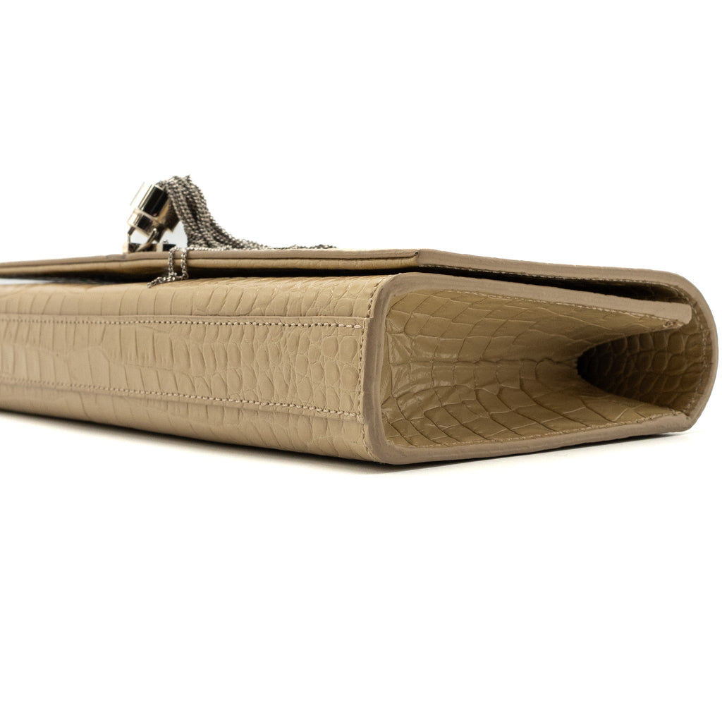 SAINT LAURENT KATE CLUTCH CROC EMBOSSED LEATHER BEIGE SHW