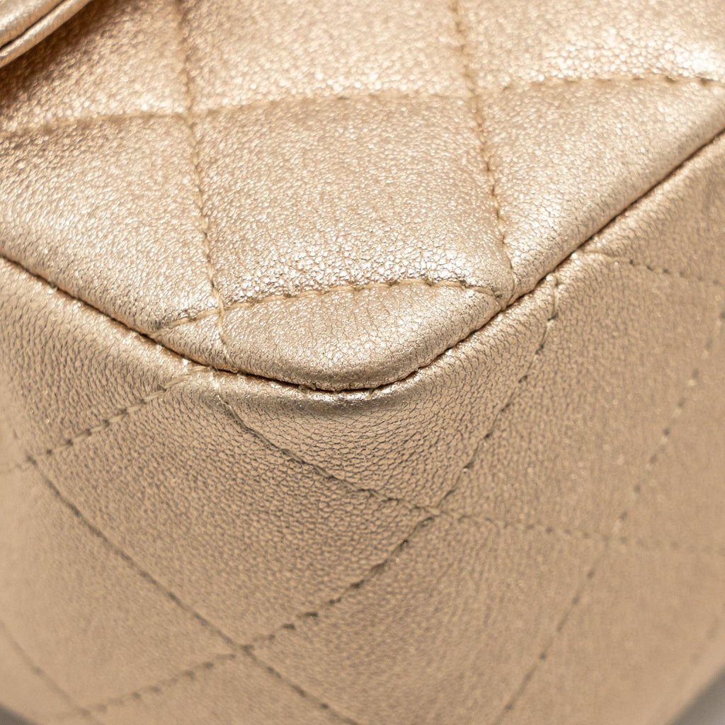 CHANEL MINI RECTANGULAR FLAP BAG LAMBSKIN METALLIC GOLD LGHW